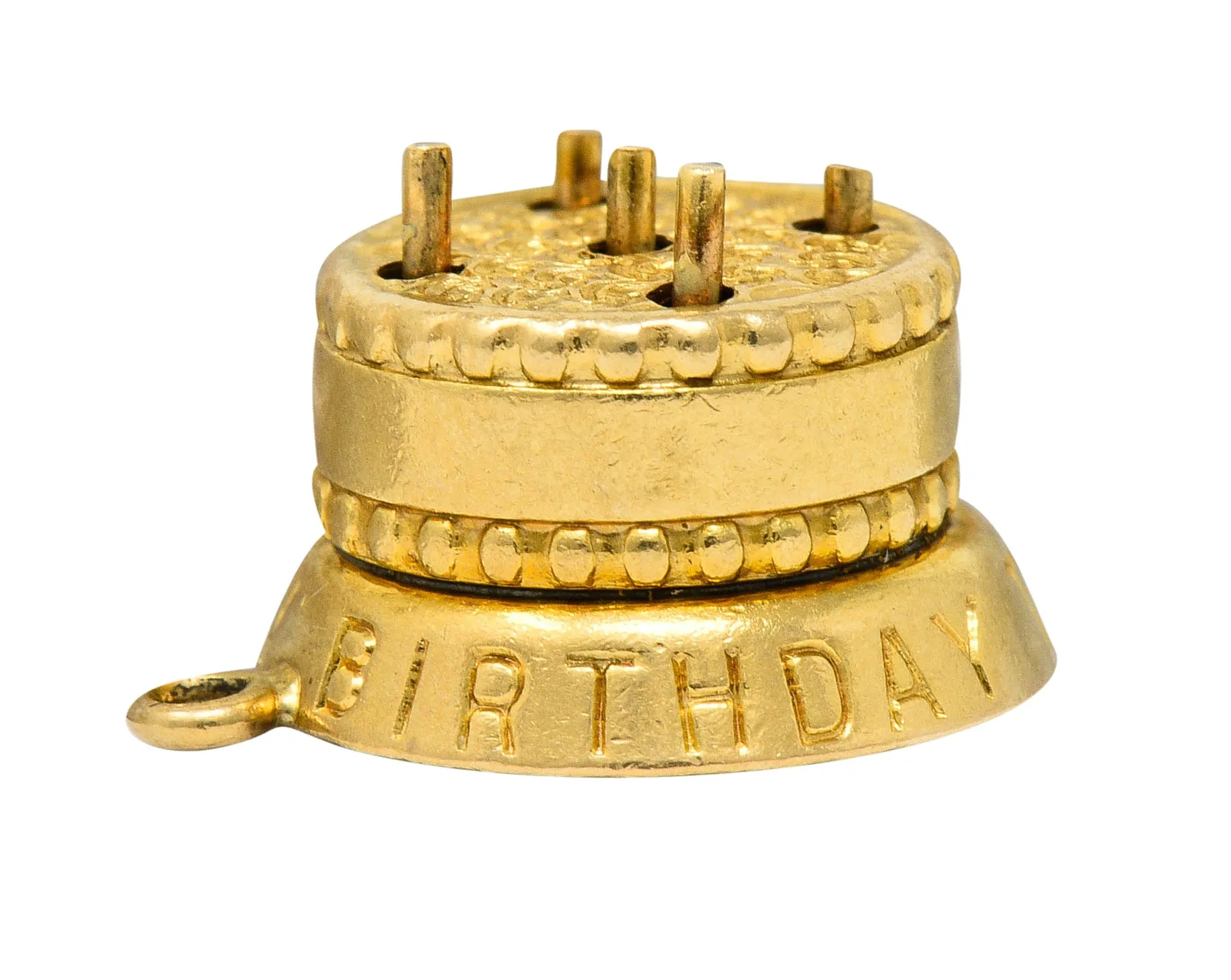 1950's 14 Karat Gold Articulated Candle Birthday Cake Charm