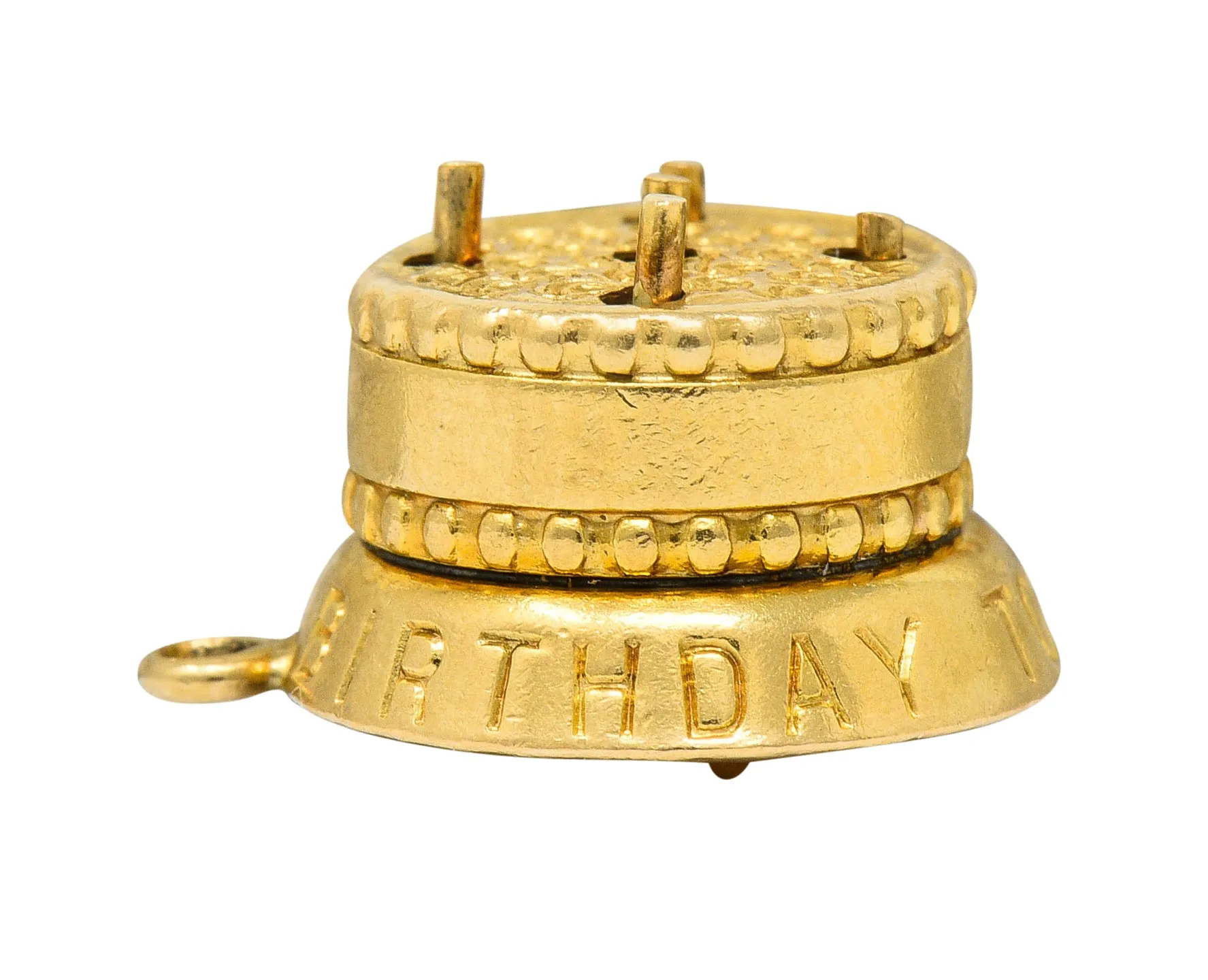 1950's 14 Karat Gold Articulated Candle Birthday Cake Charm