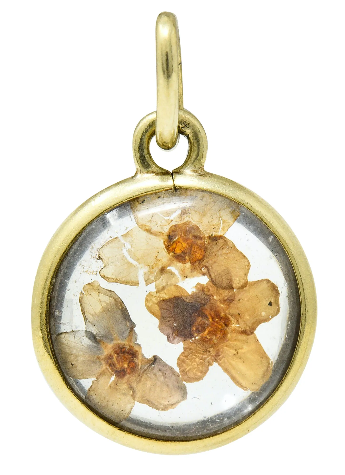 1950's Mid-Century 14 Karat Gold Pressed Flower Charm