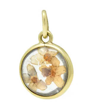 1950's Mid-Century 14 Karat Gold Pressed Flower Charm