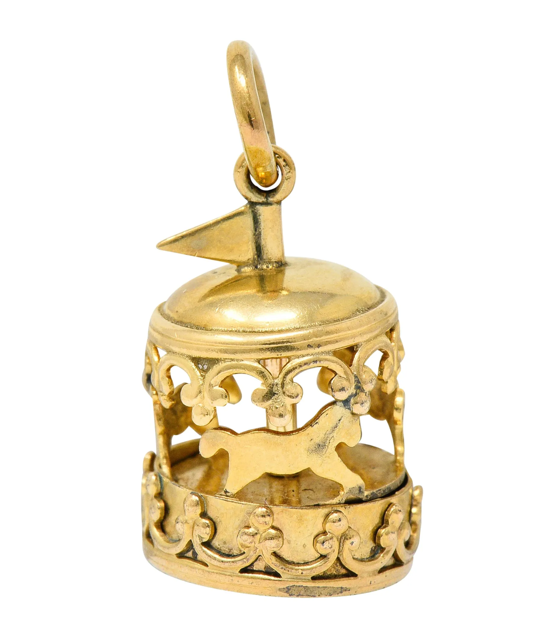 1950's Mid-Century 14 Karat Gold Rotating Carousel Charm