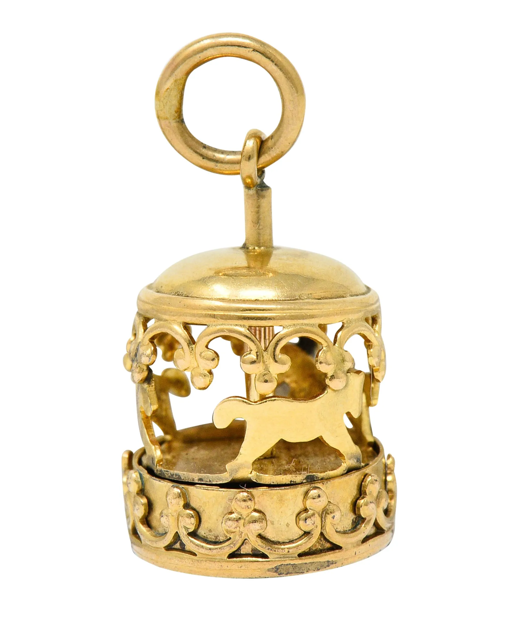 1950's Mid-Century 14 Karat Gold Rotating Carousel Charm