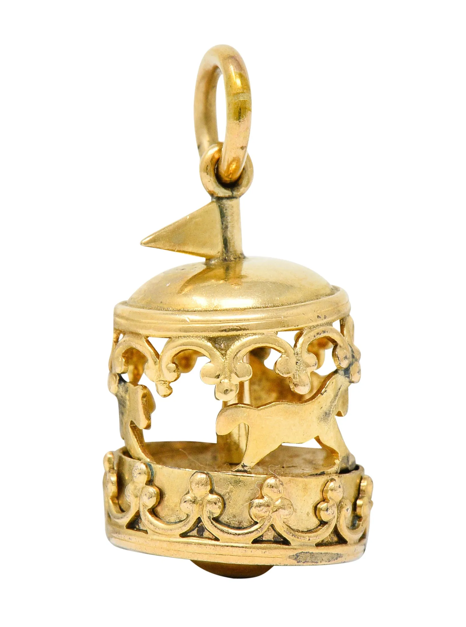 1950's Mid-Century 14 Karat Gold Rotating Carousel Charm