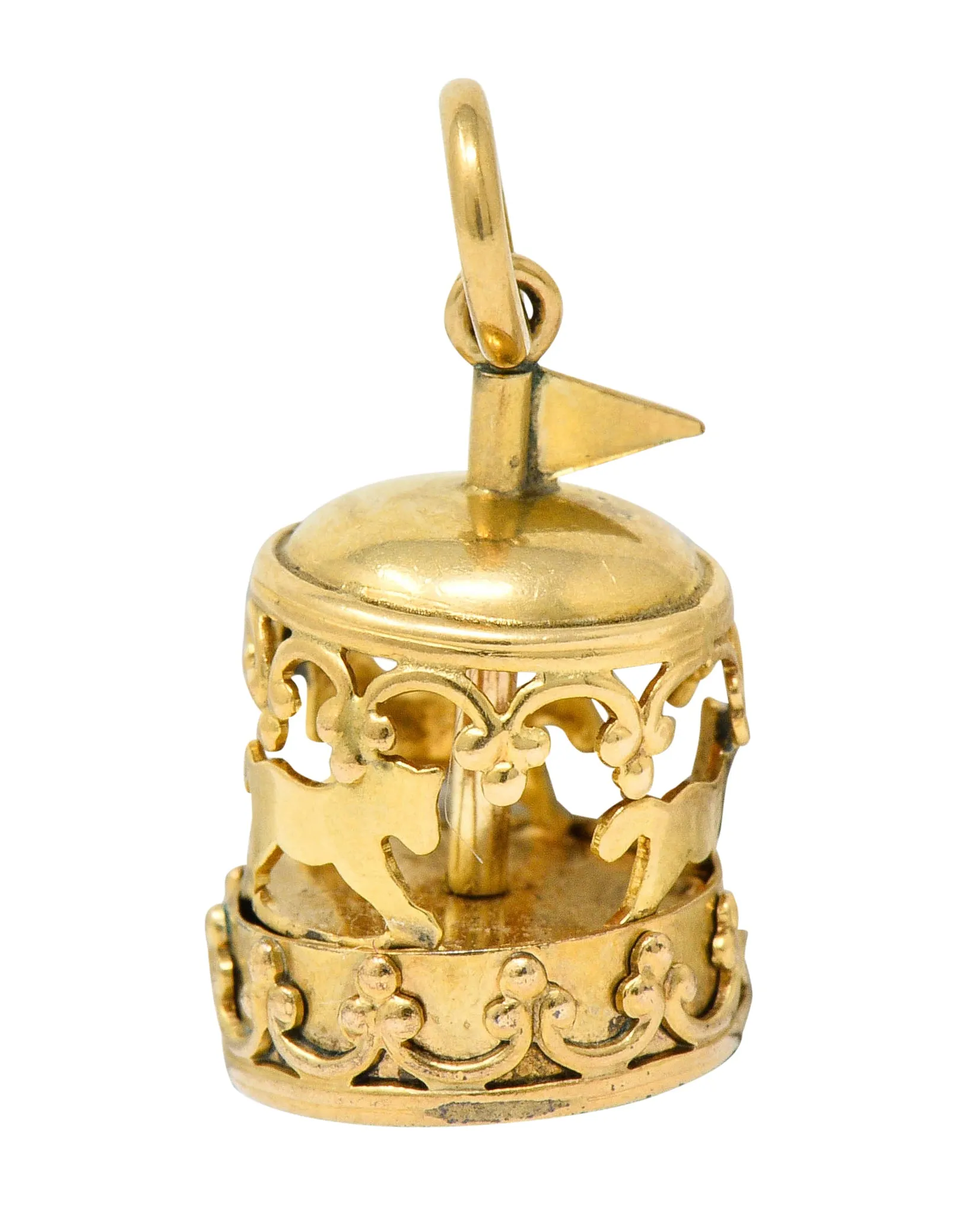 1950's Mid-Century 14 Karat Gold Rotating Carousel Charm