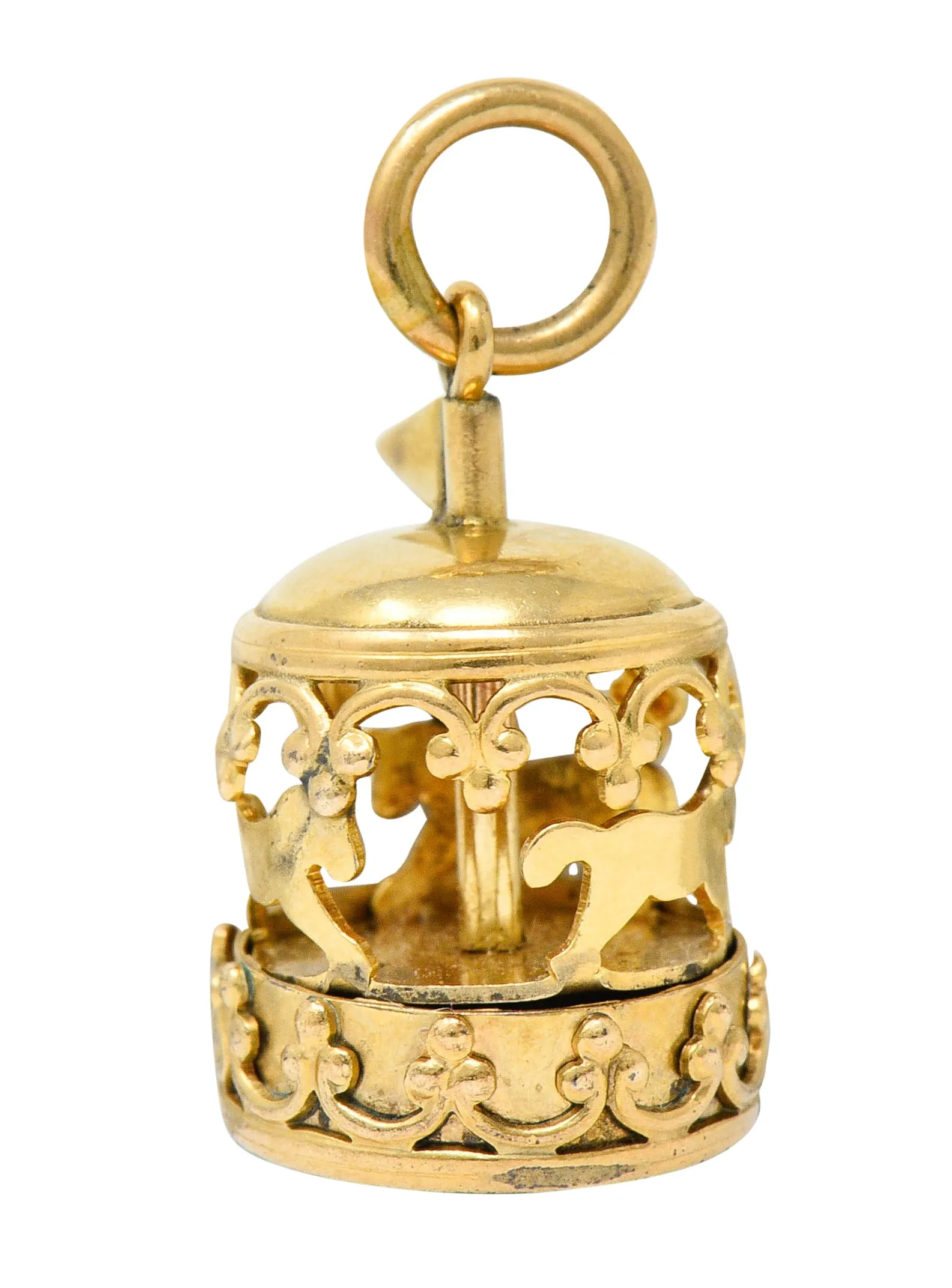 1950's Mid-Century 14 Karat Gold Rotating Carousel Charm
