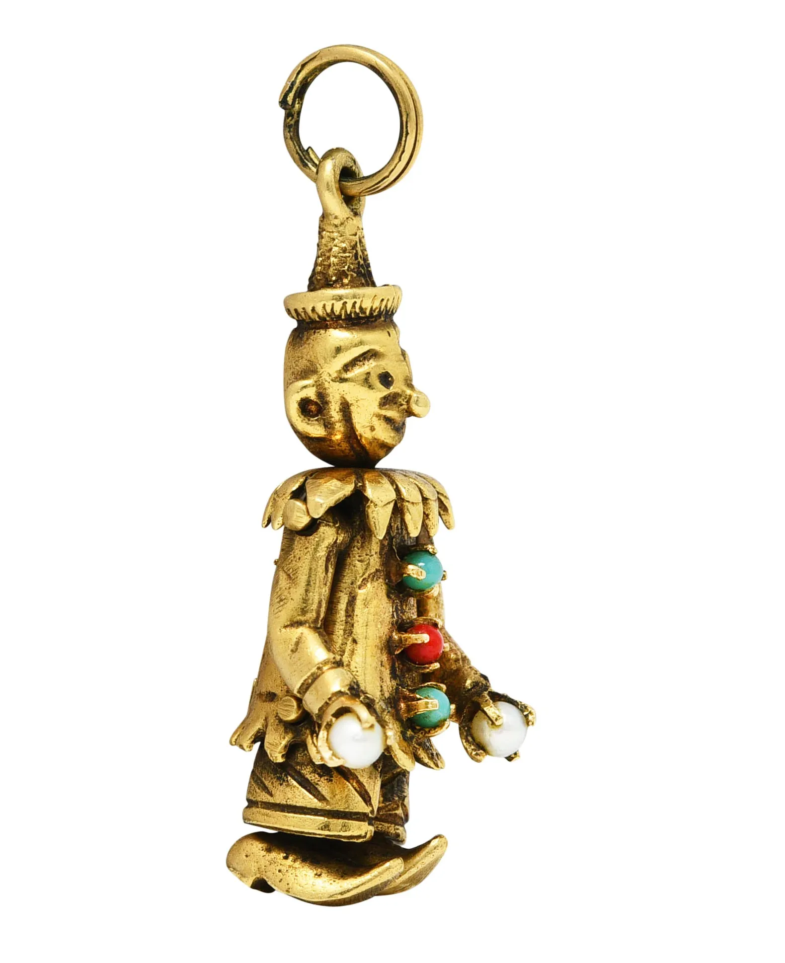 1950's Pearl Glass 14 Karat Yellow Gold Vintage Juggling Clown Charm