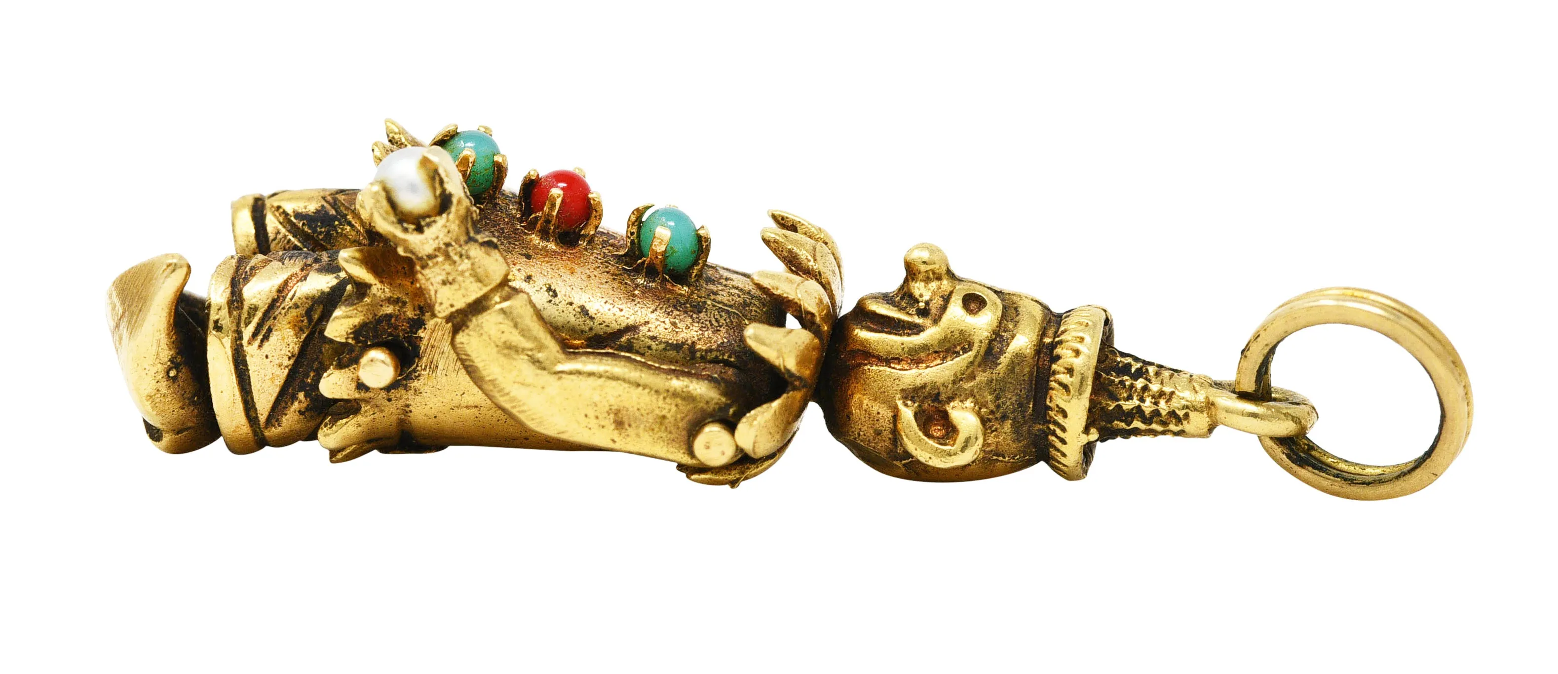 1950's Pearl Glass 14 Karat Yellow Gold Vintage Juggling Clown Charm