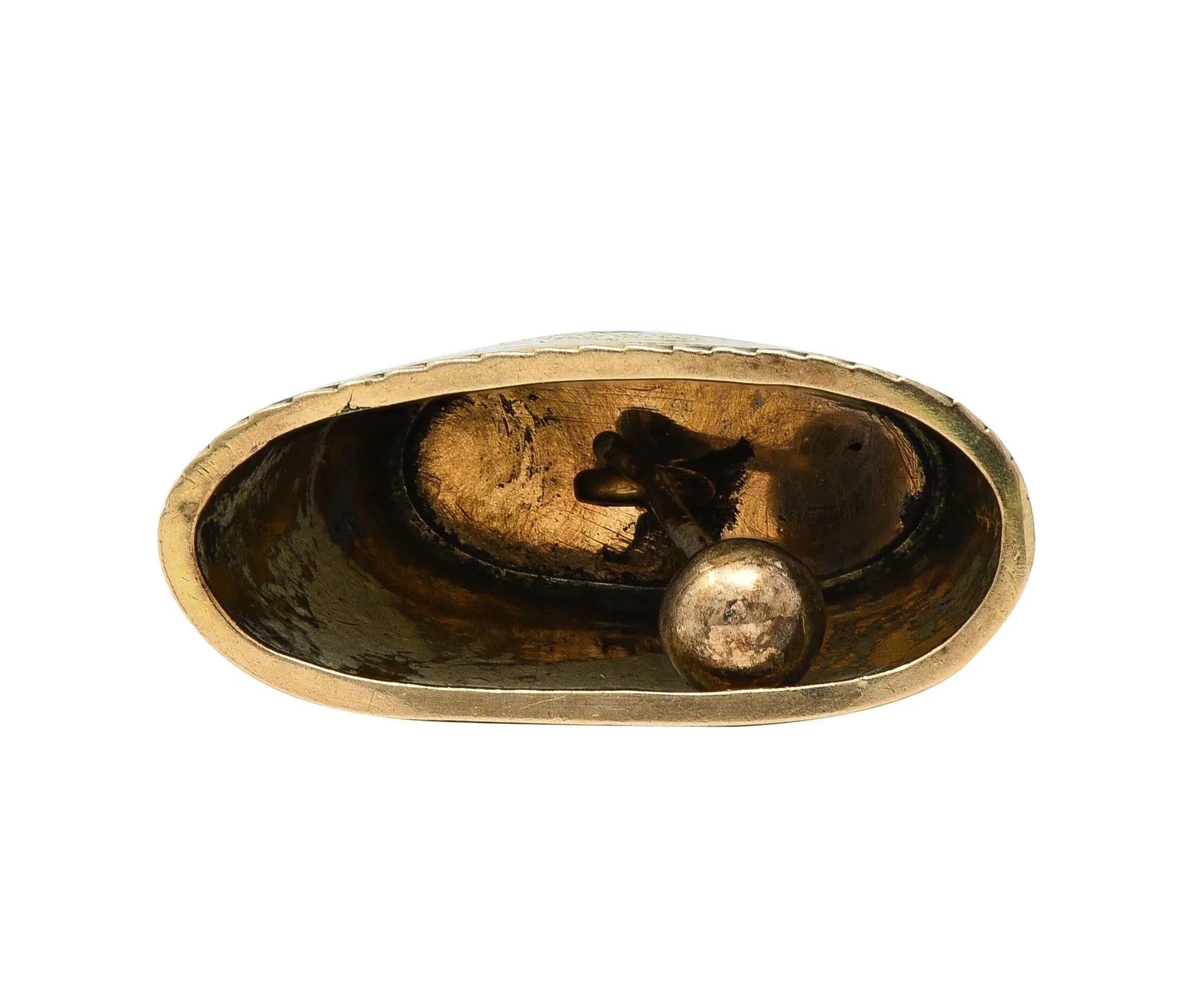 1959 Enamel 14 Karat Yellow Gold Engraved Belt Motif Vintage Cowbell Charm