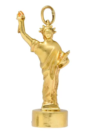 1960's Litacharm Inc. Vintage 14 Karat Gold Statue Of Liberty Pendant Charm