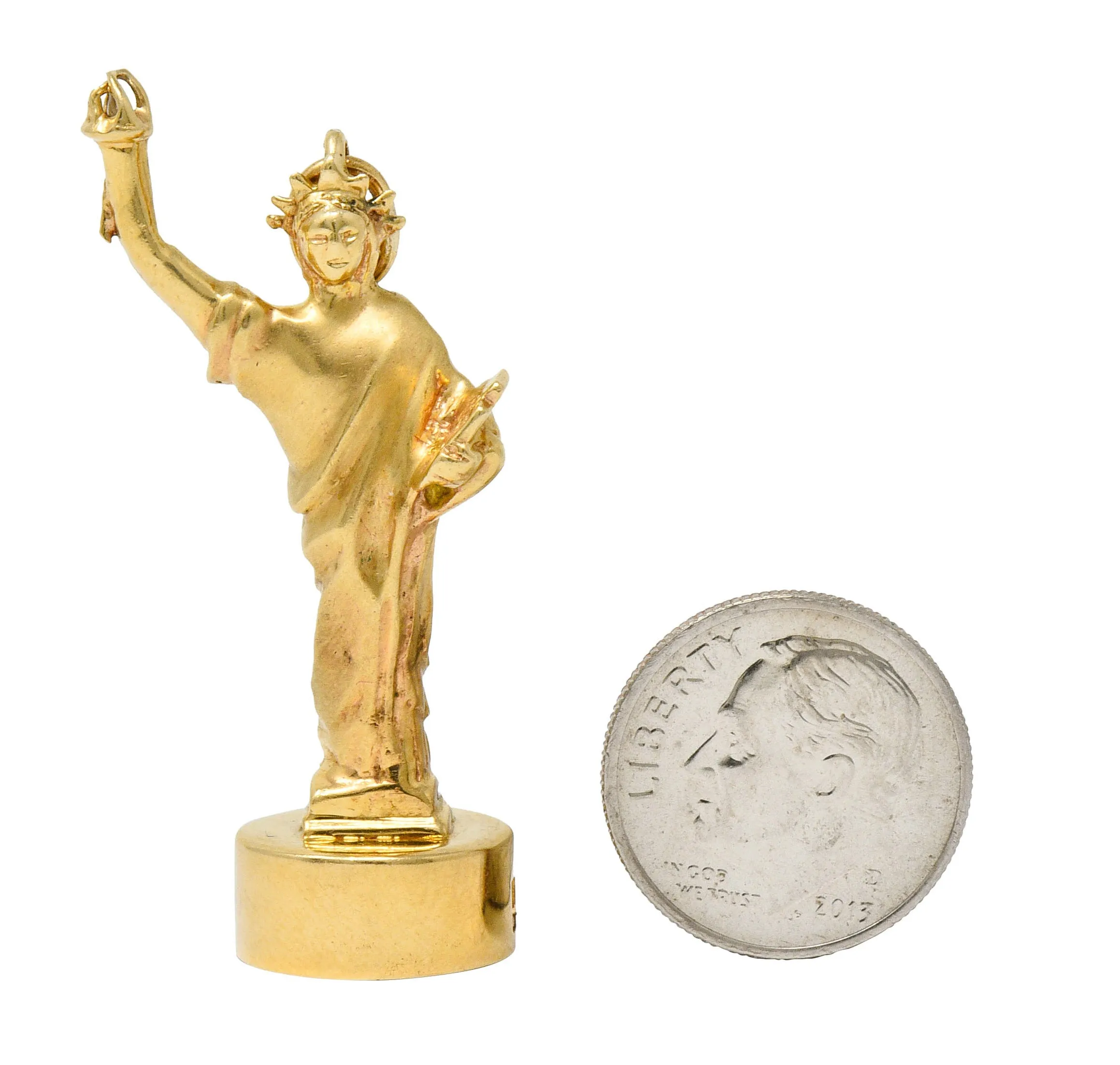 1960's Litacharm Inc. Vintage 14 Karat Gold Statue Of Liberty Pendant Charm