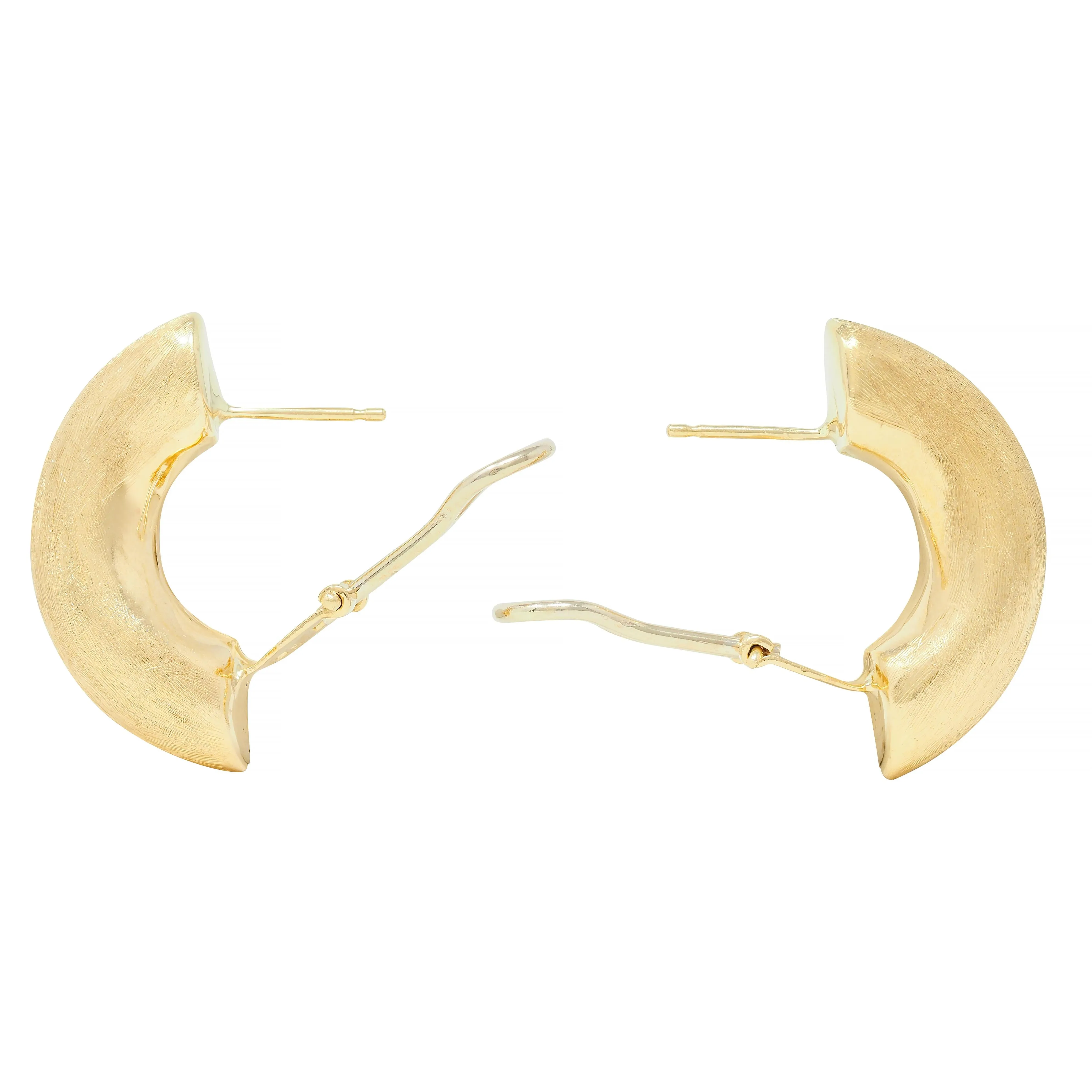 1970's 18 Karat Yellow Gold Vintage Brushed J-Hoop Earrings
