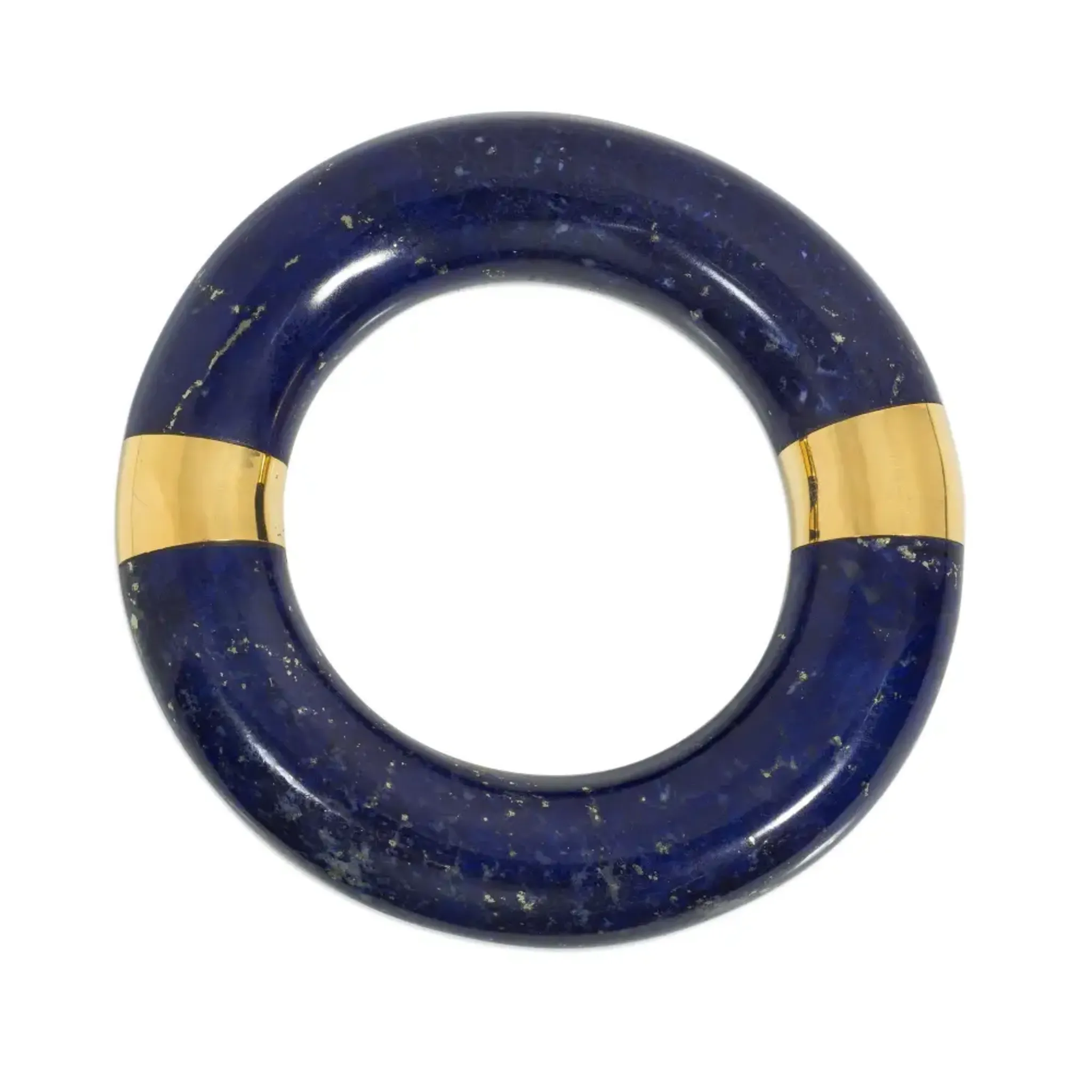 1970s 18KT Yellow Gold Lapis Lazuli Bangle Bracelet