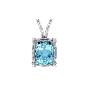 1980s 18KT White Gold Aquamarine & Diamond Pendant