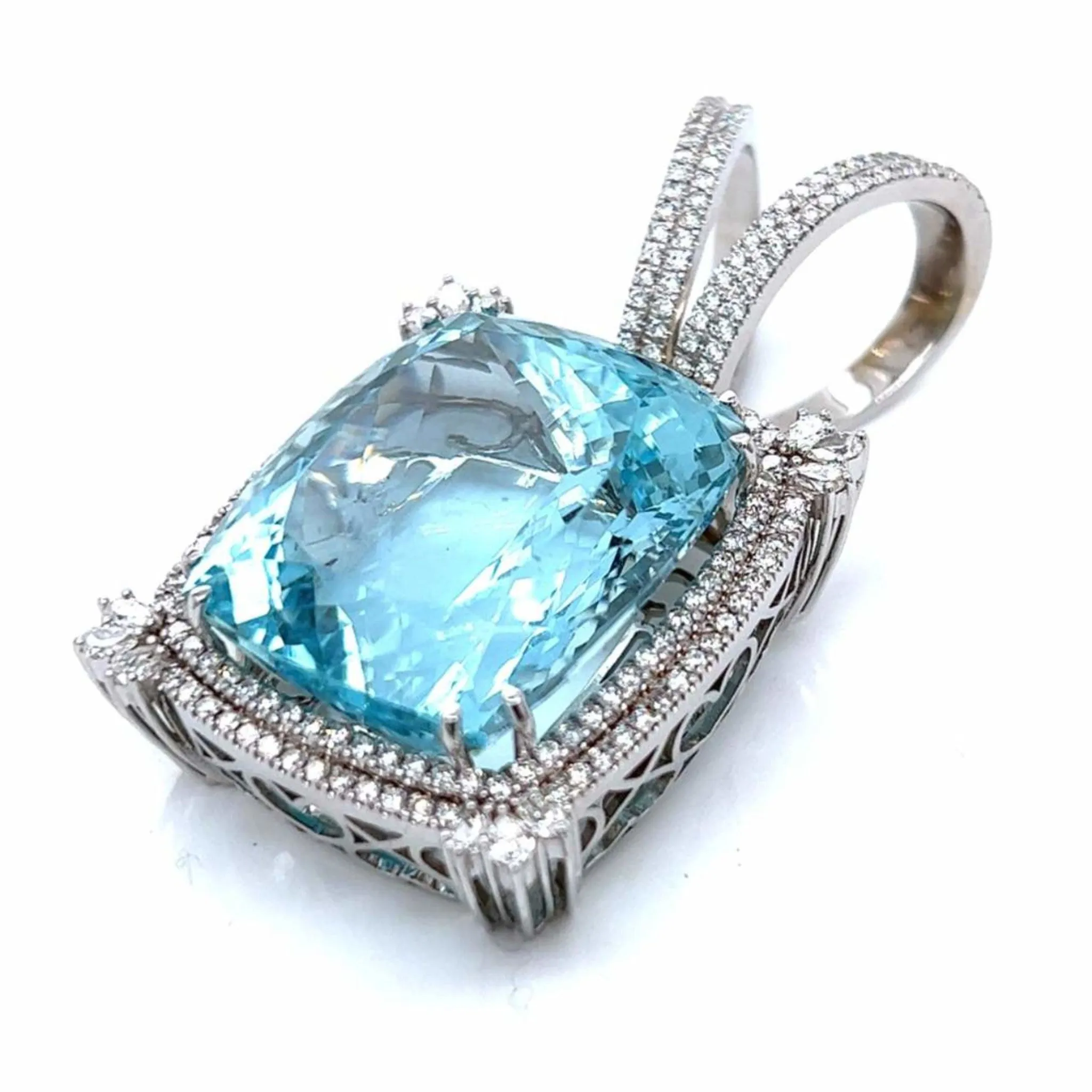 1980s 18KT White Gold Aquamarine & Diamond Pendant