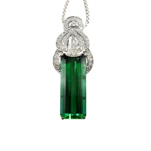 1980s Platinum Tourmaline & Diamond Pendant Necklace