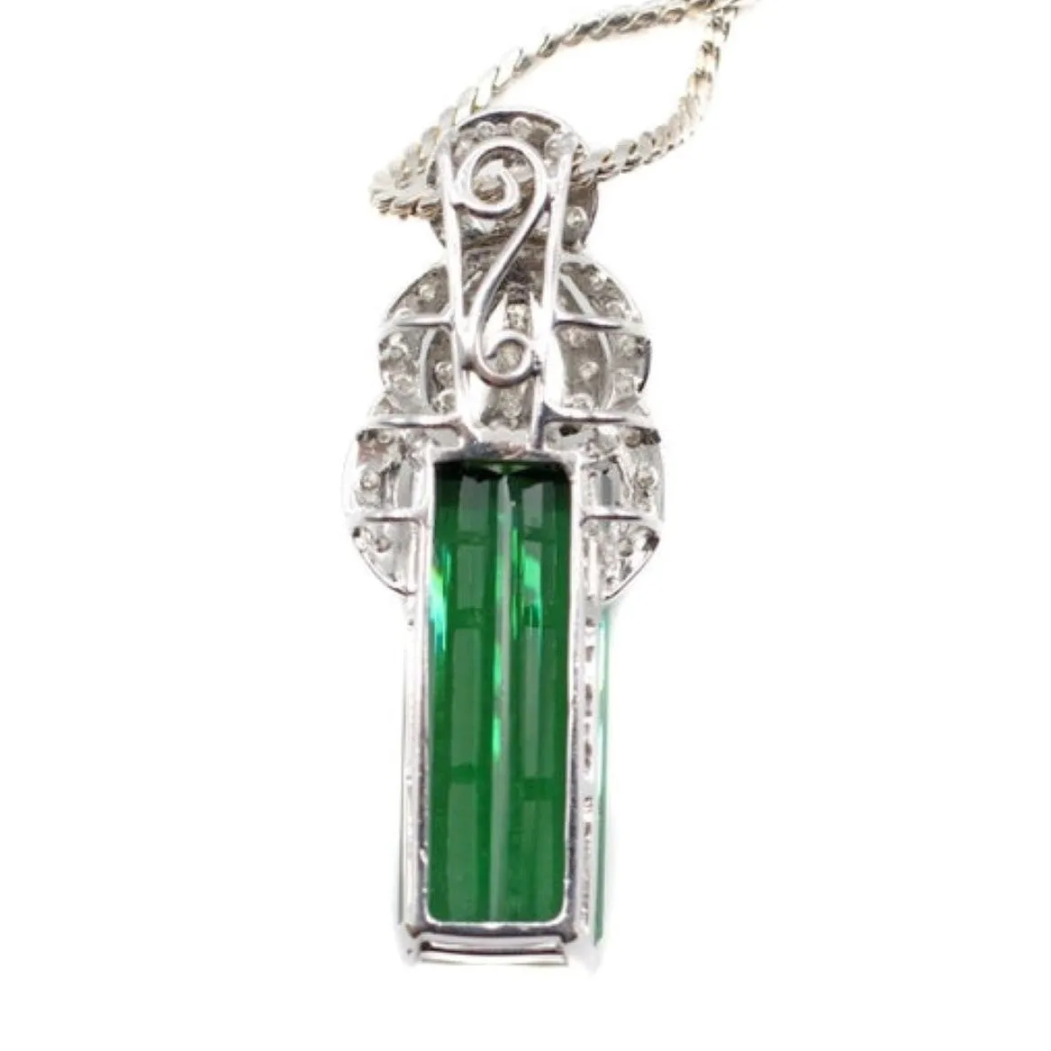 1980s Platinum Tourmaline & Diamond Pendant Necklace
