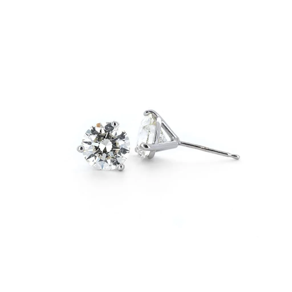 2.44ctw Diamond Stud Earrings, 3 Prong - White Gold