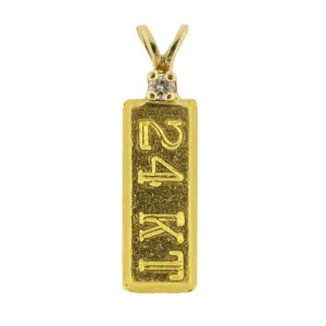 24K Bar Pendant with Diamond Solitaire 2.8 Grams