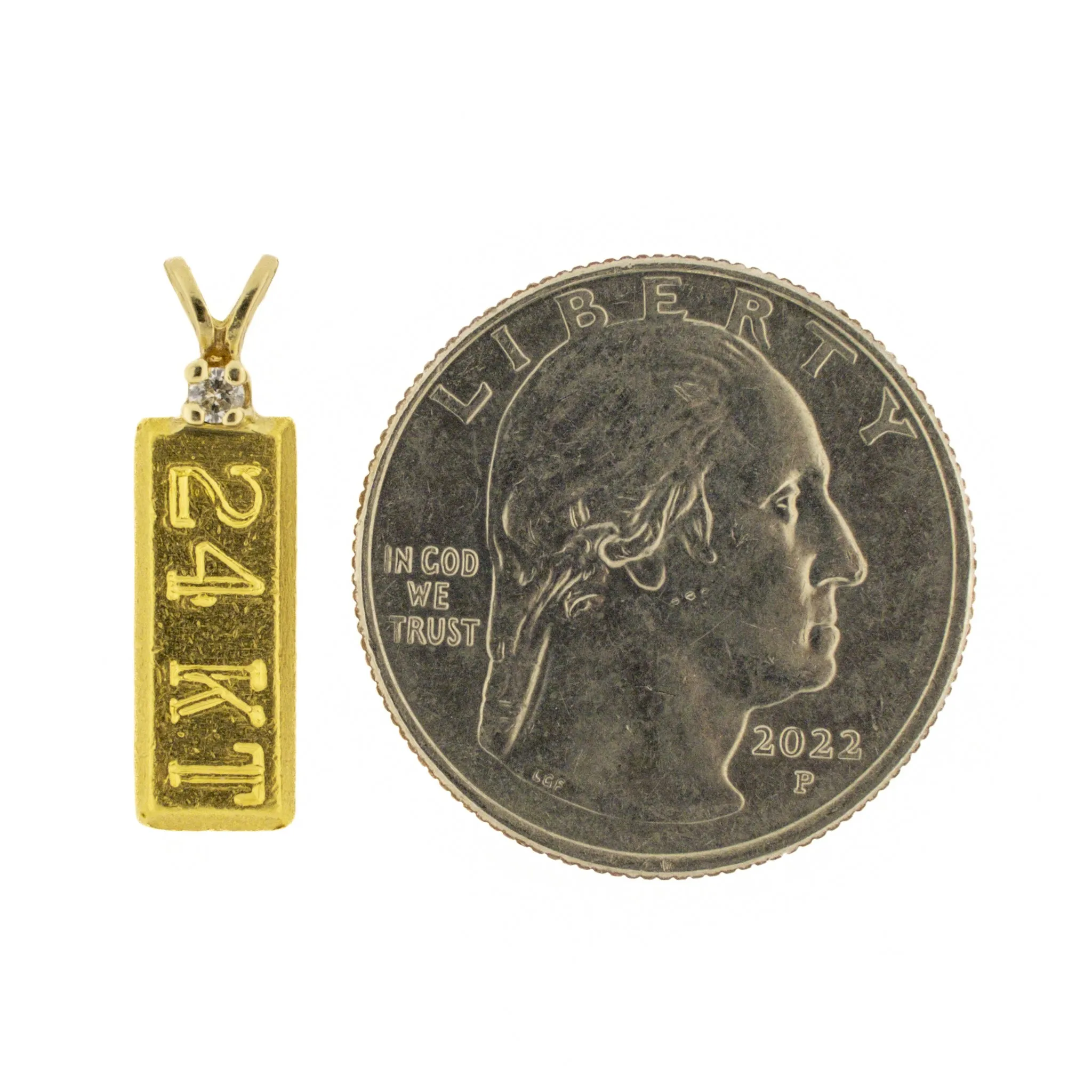24K Bar Pendant with Diamond Solitaire 2.8 Grams