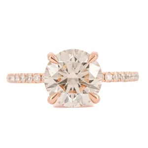 2.72CTW Round Diamond Engagement Ring - Pave Band - 14K Rose Gold