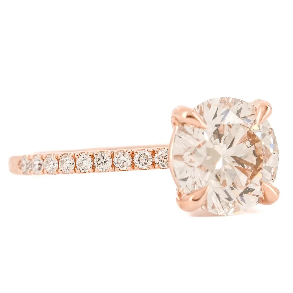 2.72CTW Round Diamond Engagement Ring - Pave Band - 14K Rose Gold