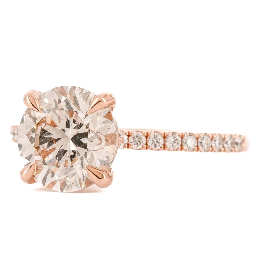 2.72CTW Round Diamond Engagement Ring - Pave Band - 14K Rose Gold