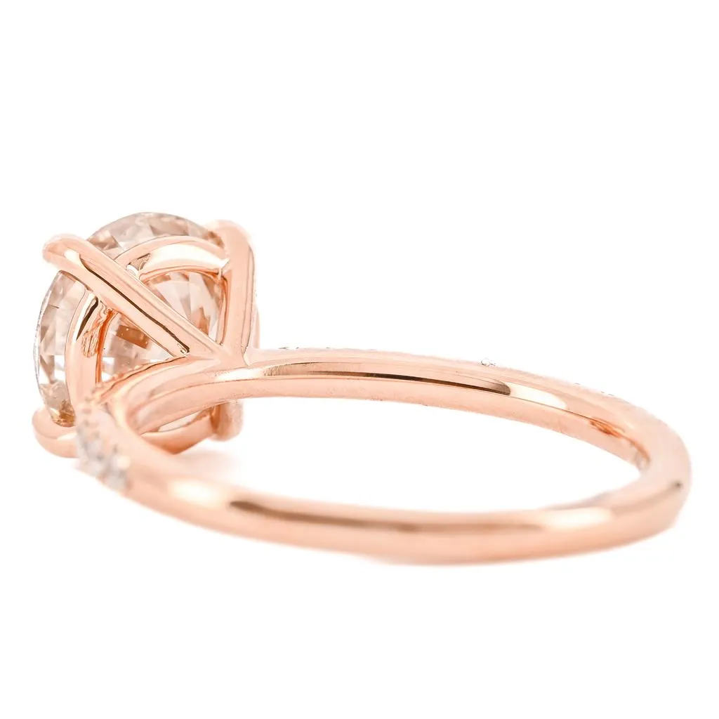 2.72CTW Round Diamond Engagement Ring - Pave Band - 14K Rose Gold