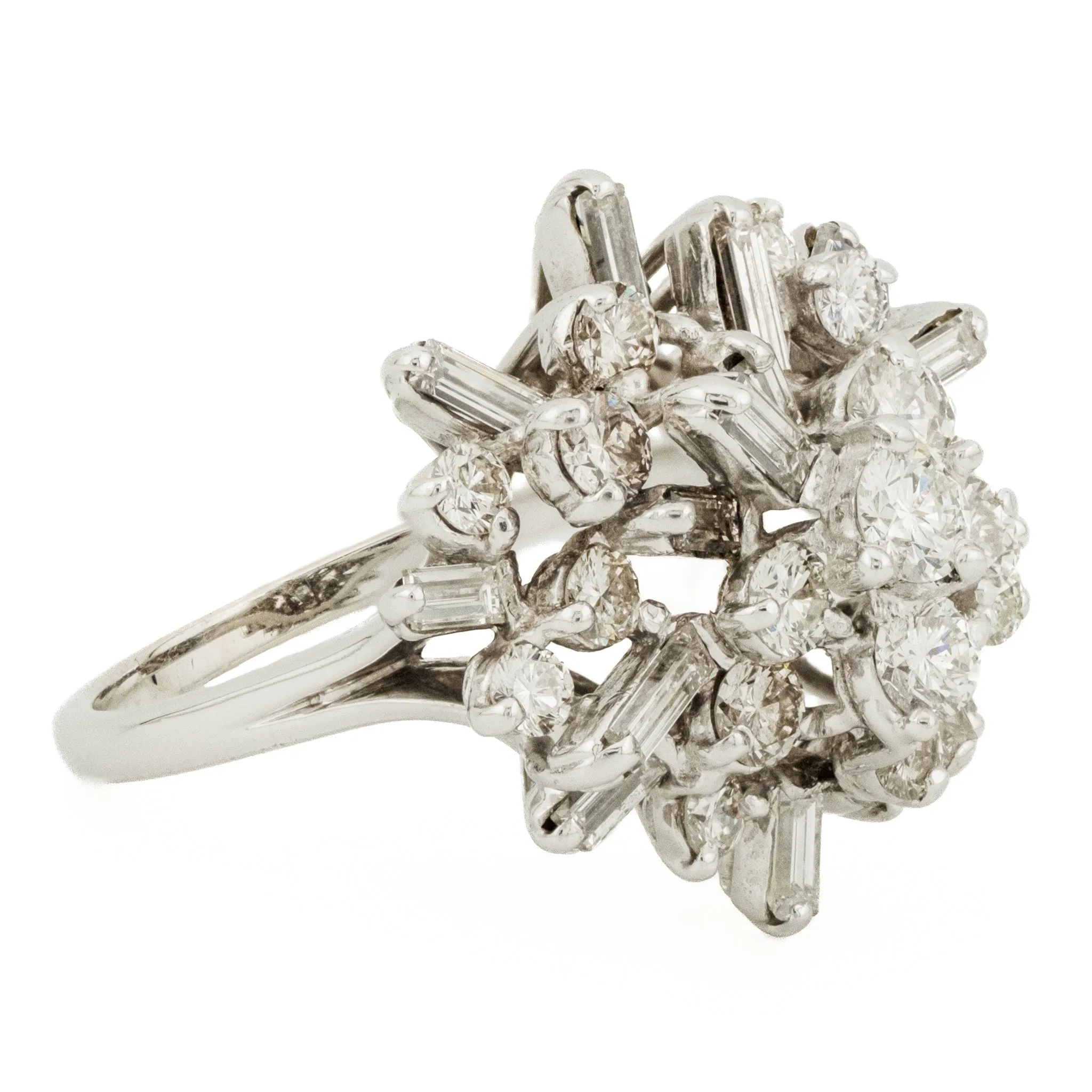 3.00ctw Vintage Diamond Cluster Fashion Ring in 14K White Gold - Size 7.5