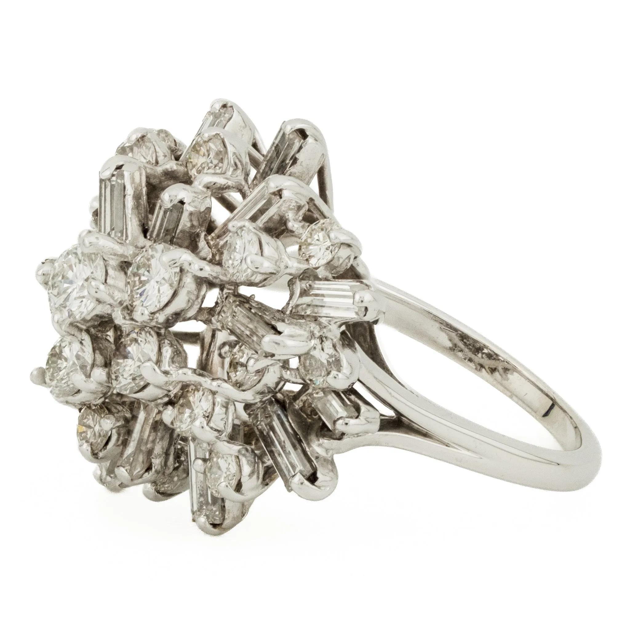 3.00ctw Vintage Diamond Cluster Fashion Ring in 14K White Gold - Size 7.5