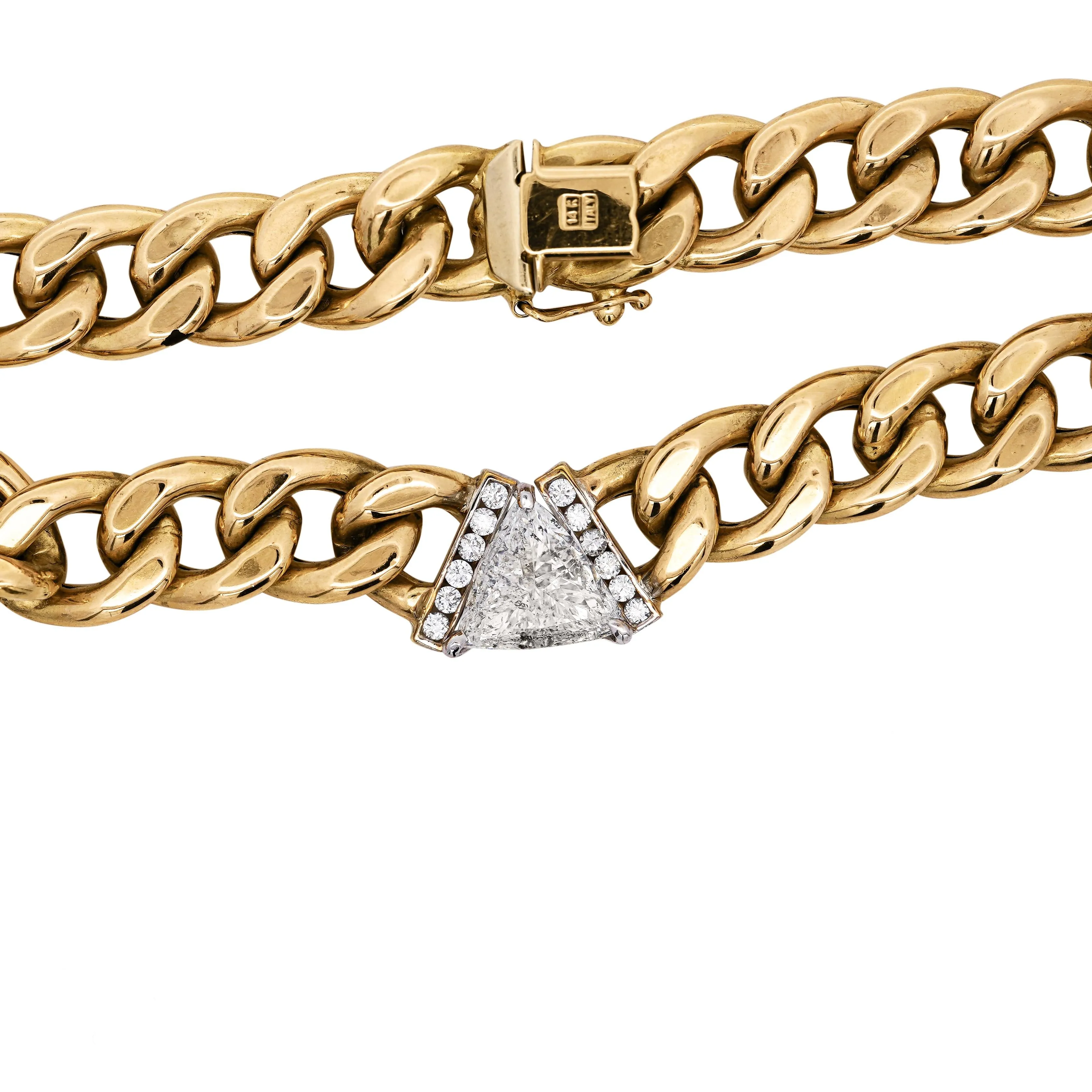 3.1 Carat Diamond Trillion In 14K Gold Cuban Chain Choker Necklace