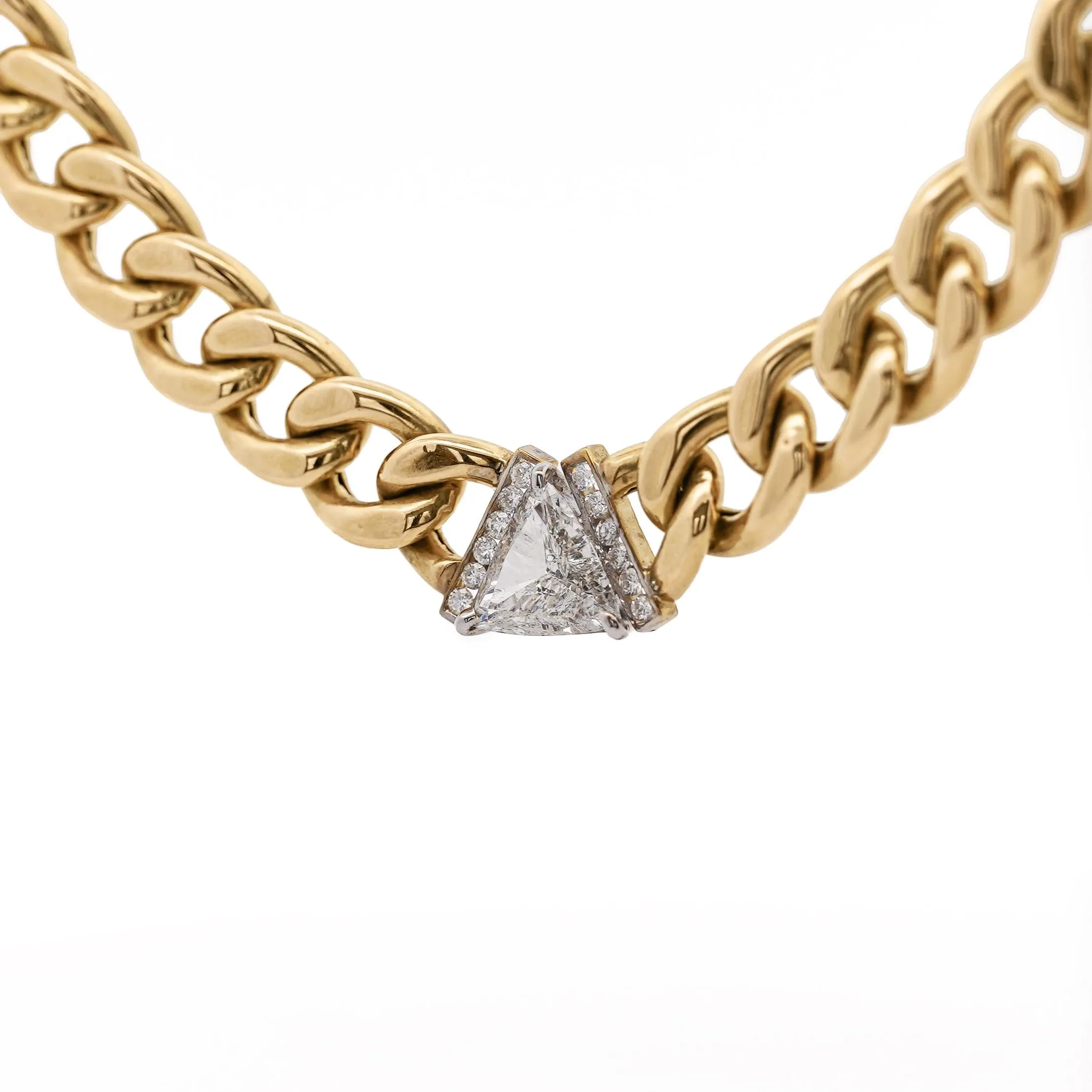 3.1 Carat Diamond Trillion In 14K Gold Cuban Chain Choker Necklace