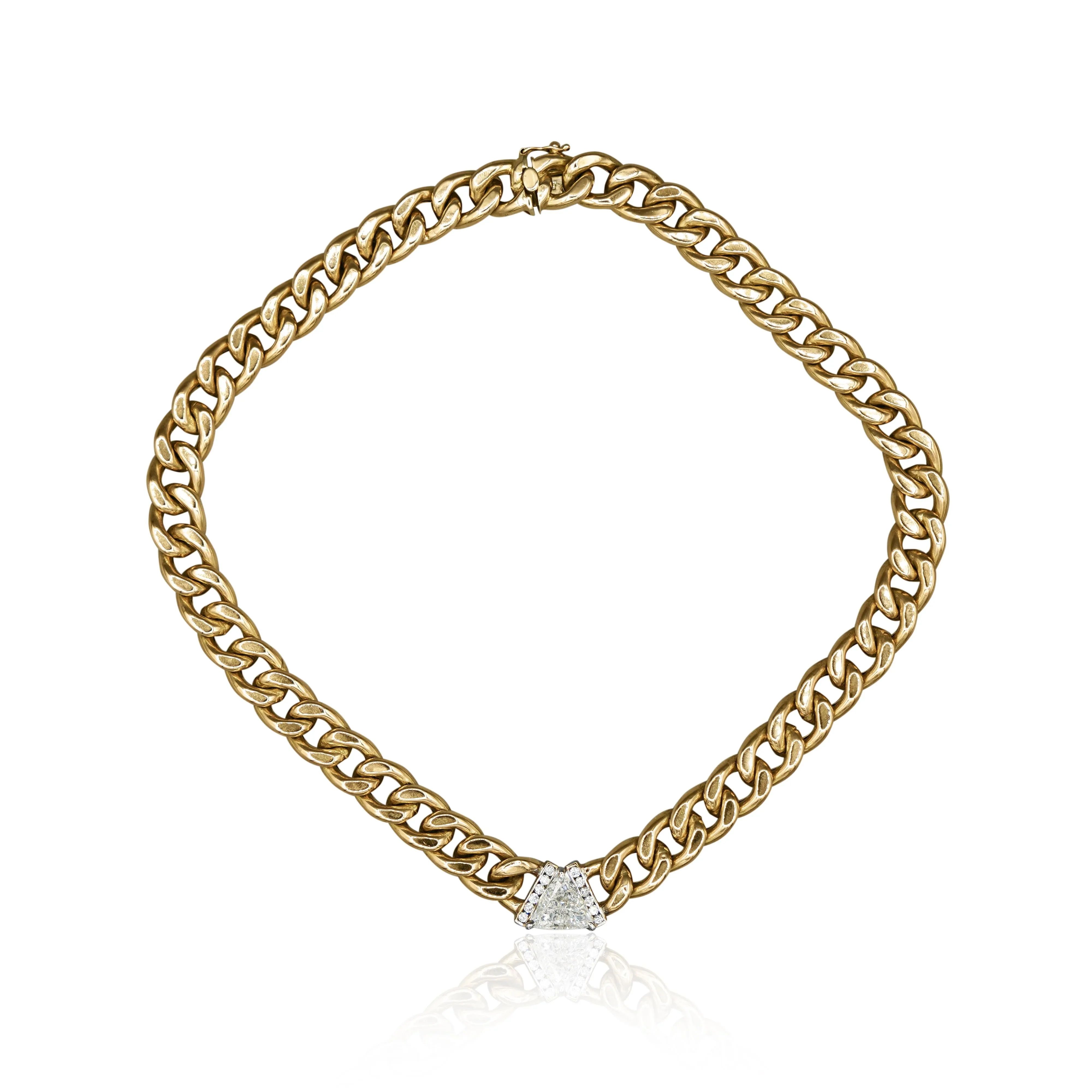 3.1 Carat Diamond Trillion In 14K Gold Cuban Chain Choker Necklace