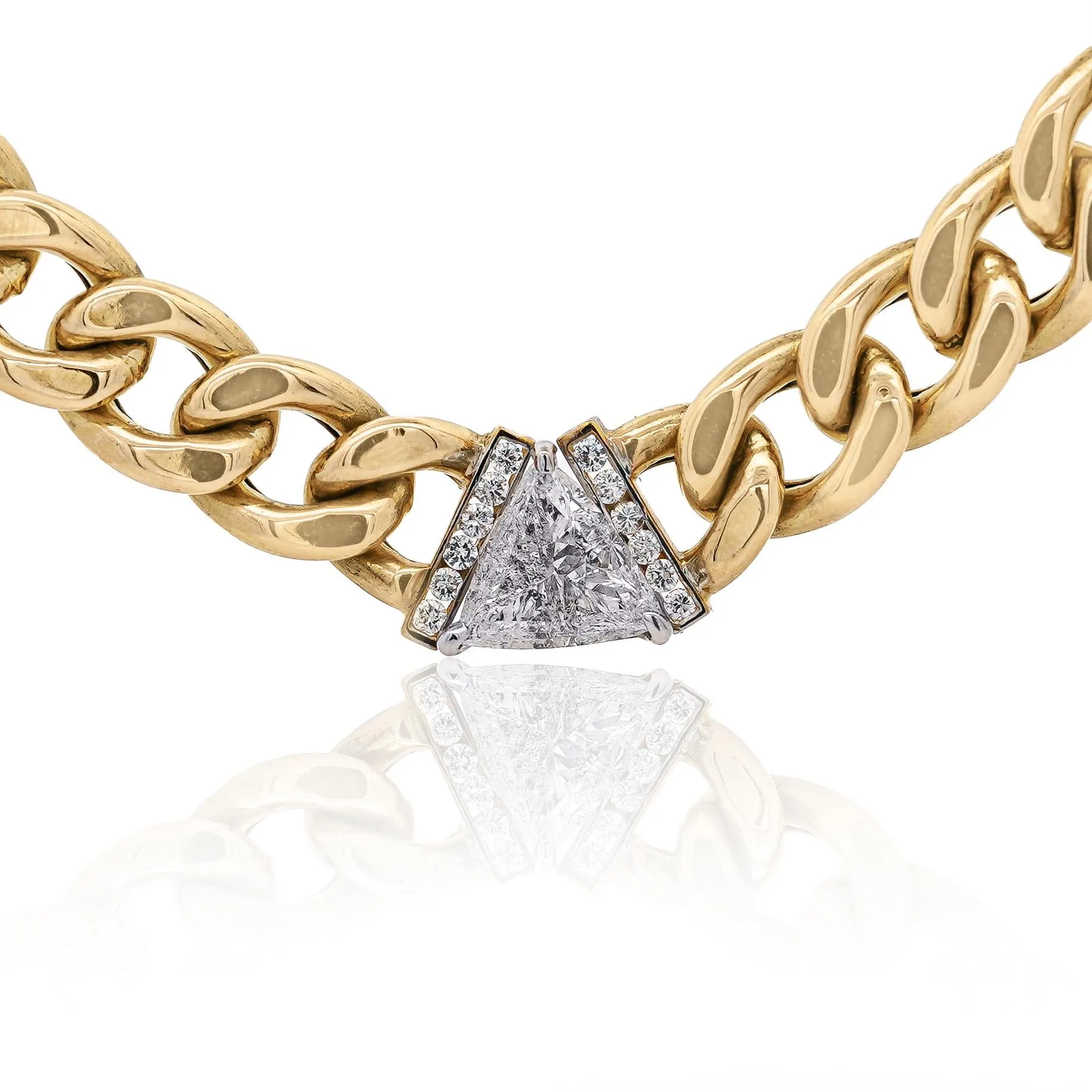 3.1 Carat Diamond Trillion In 14K Gold Cuban Chain Choker Necklace