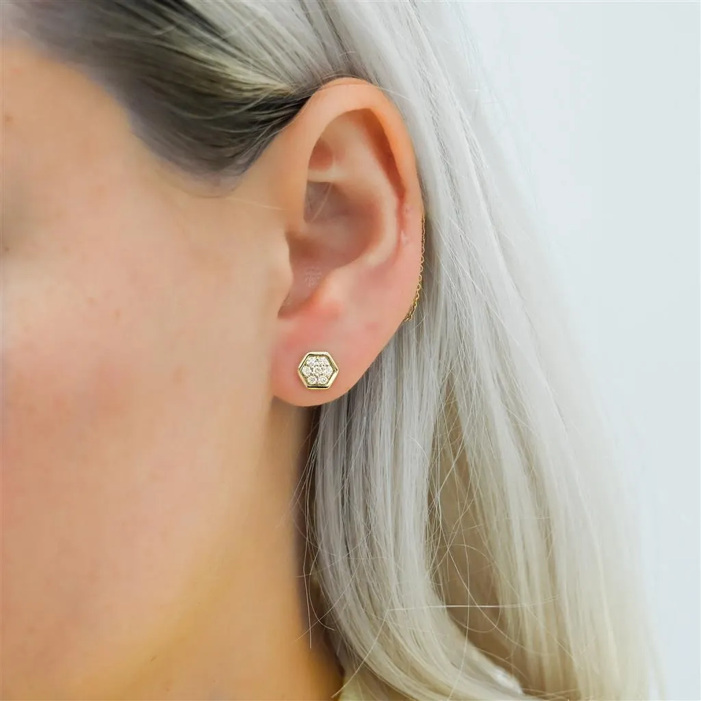 .33CTW Diamond Cluster Honeycomb Stud Earrings - 14K Yellow Gold