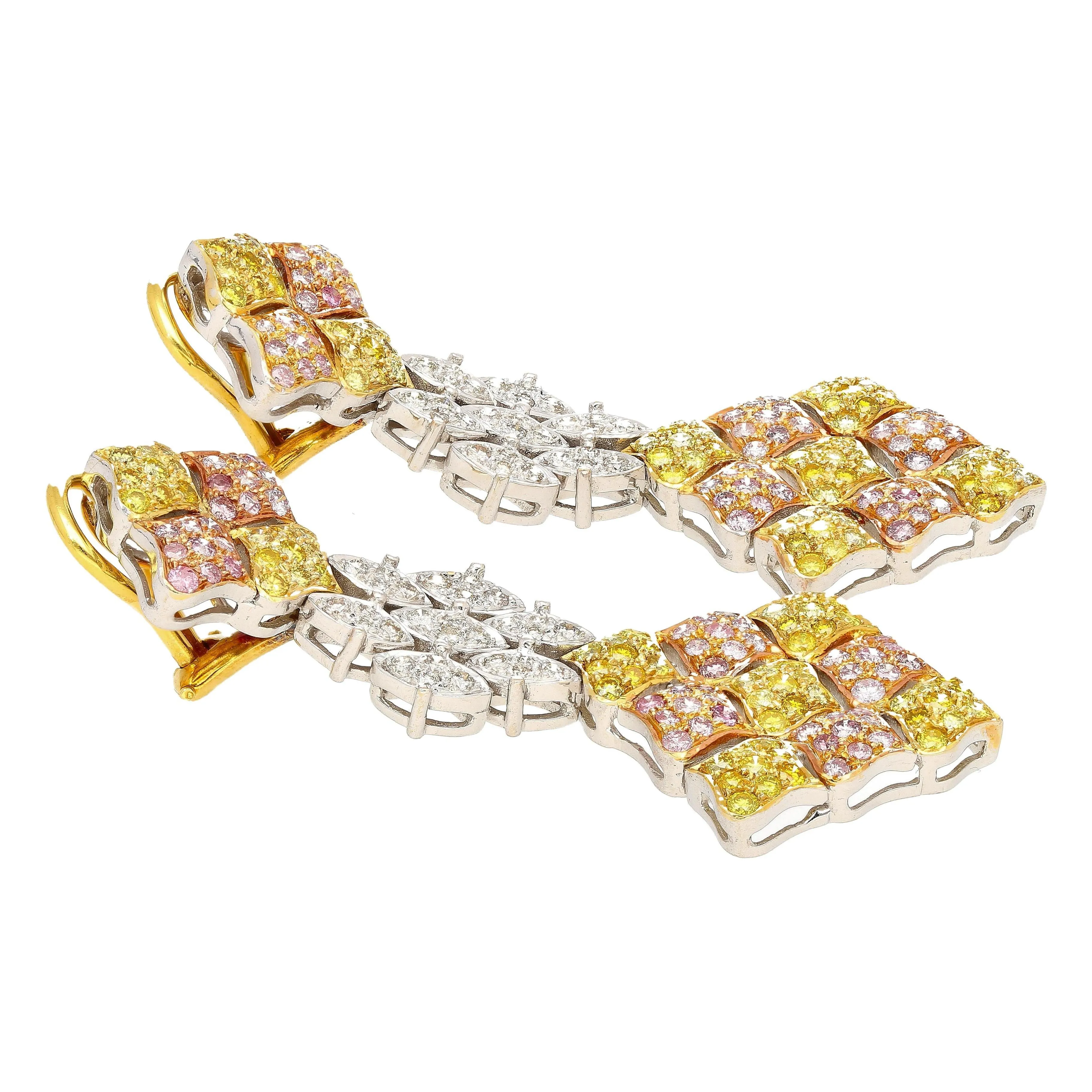 43 Carat 3 Tone Gold & Diamond Pave Necklace and Earring Set