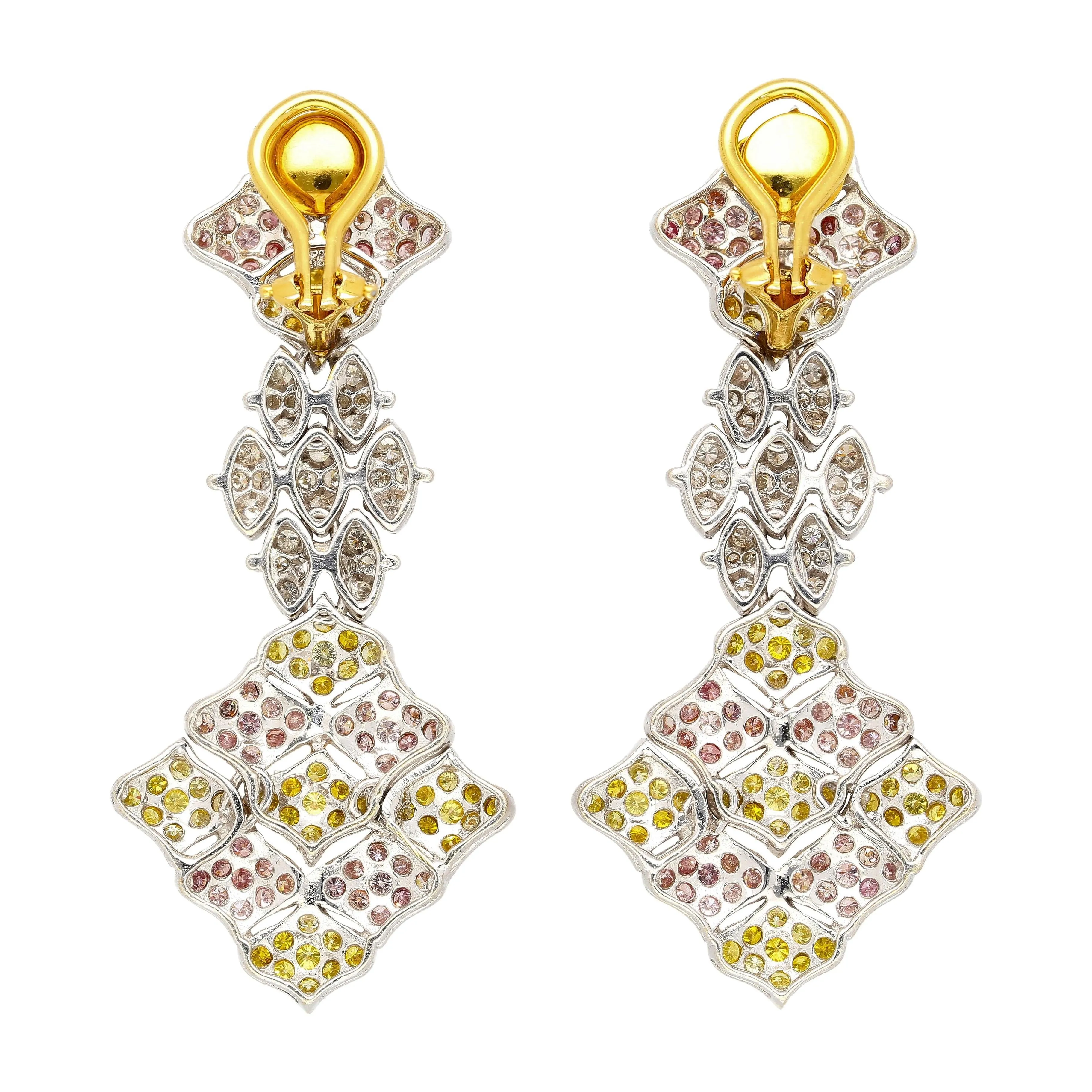43 Carat 3 Tone Gold & Diamond Pave Necklace and Earring Set