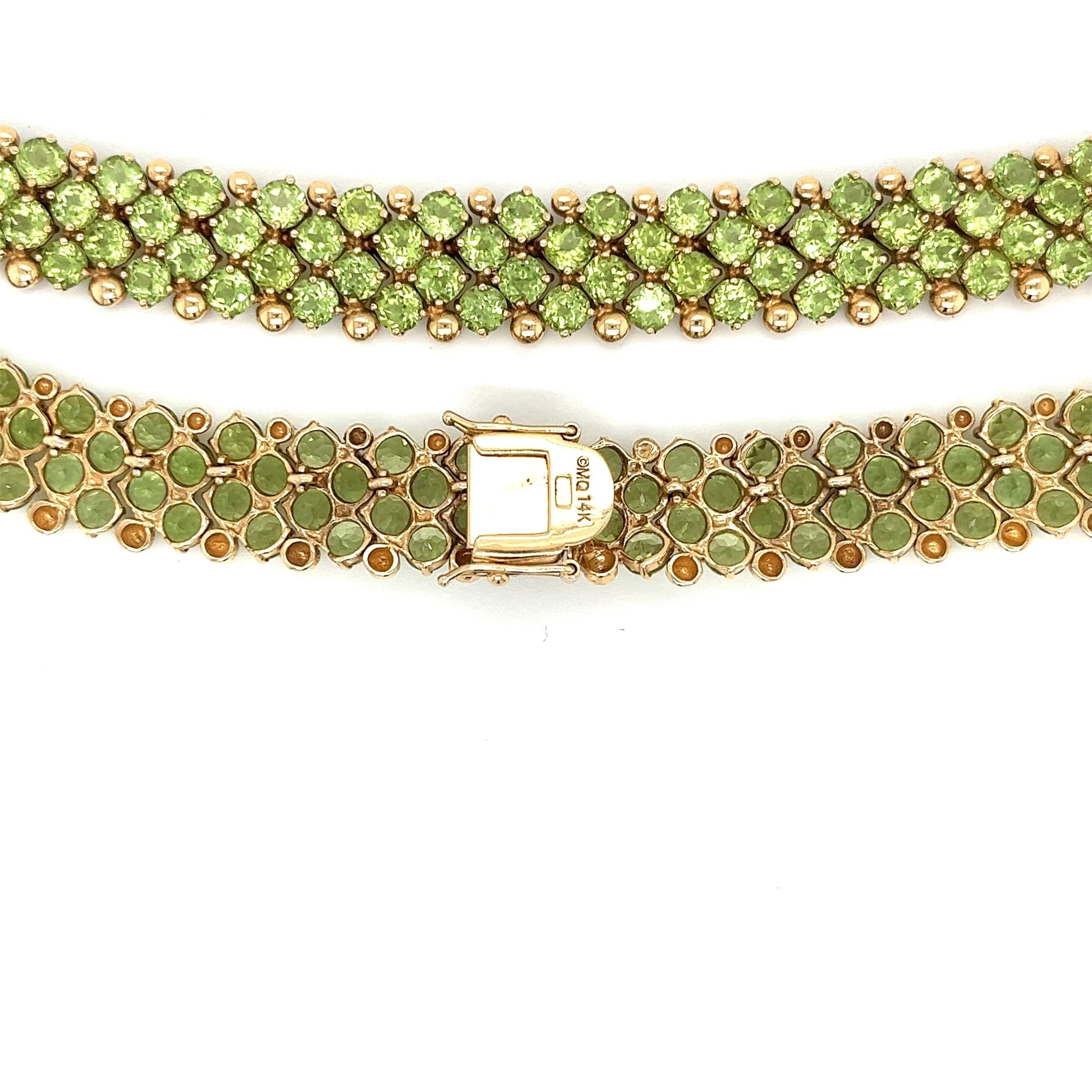 45 Carat Green Peridot Cluster Choker Necklace in 14K Yellow Gold