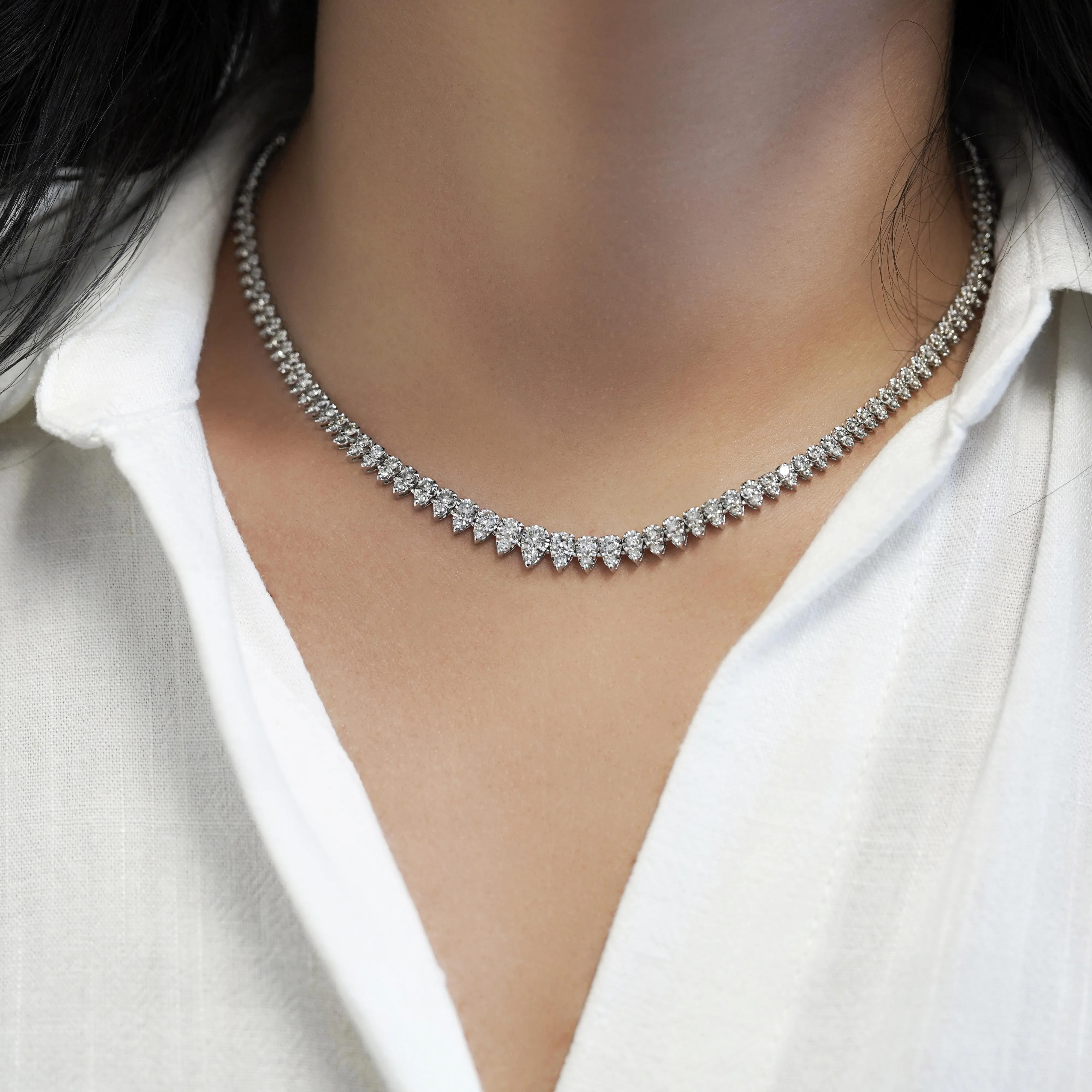 5 Carat Round Cut Diamond Platinum 2-Row Teardrop Tennis Necklace