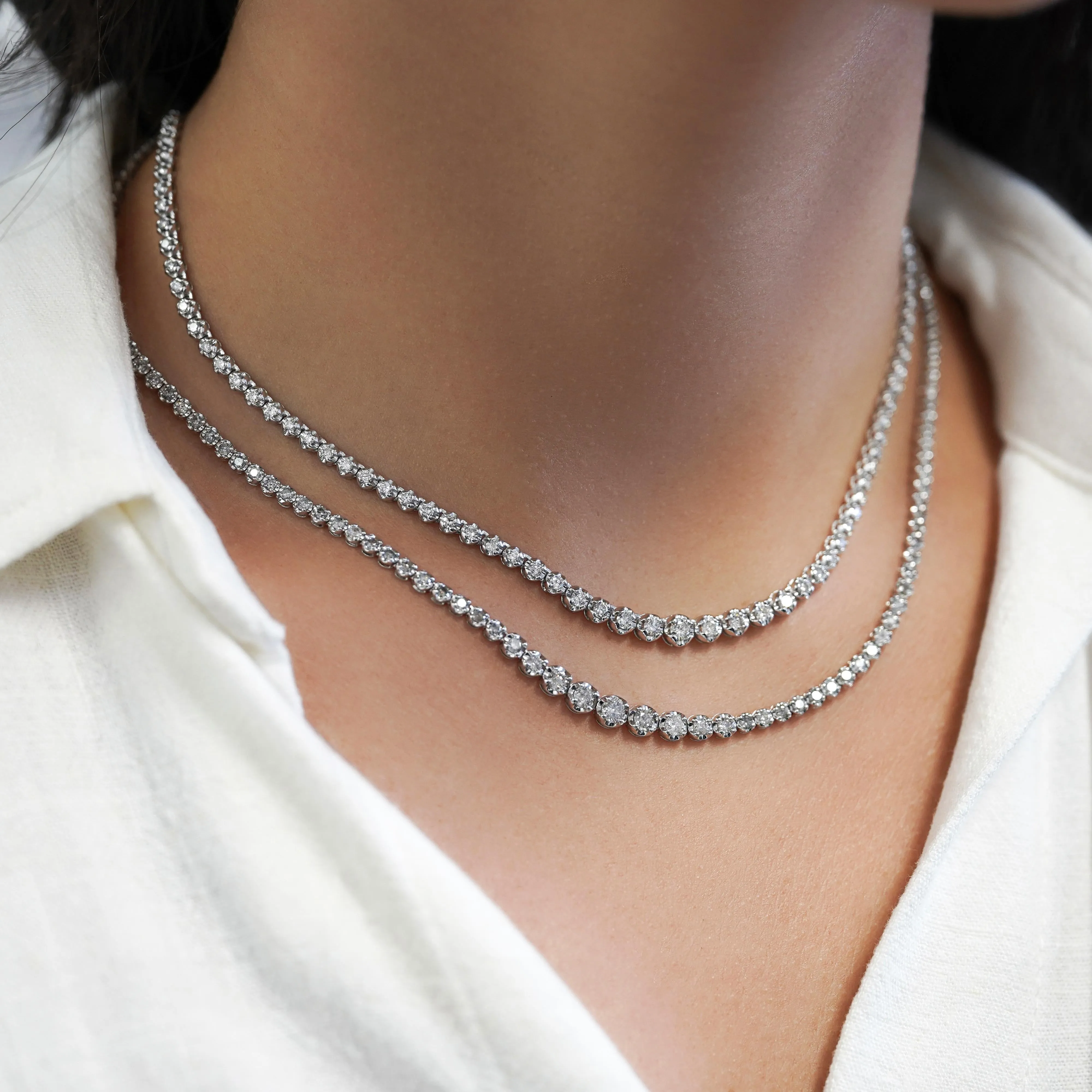 5.5 Carat Diamond 18K White Gold 4-Prong Graduated Tennis Necklace