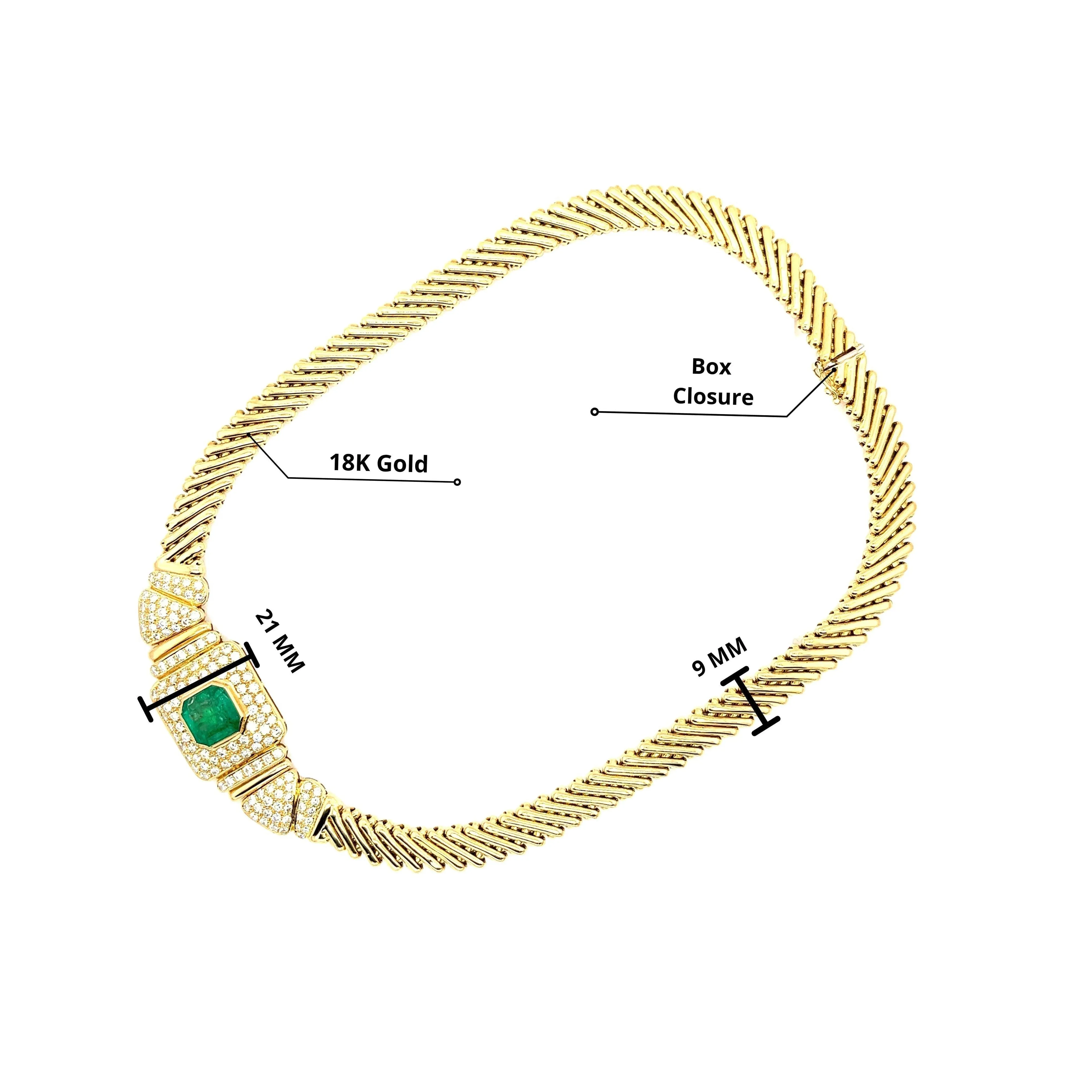 6 Carat Natural Colombian Emerald & Diamond Choker Necklace 18 Karat Gold - RS