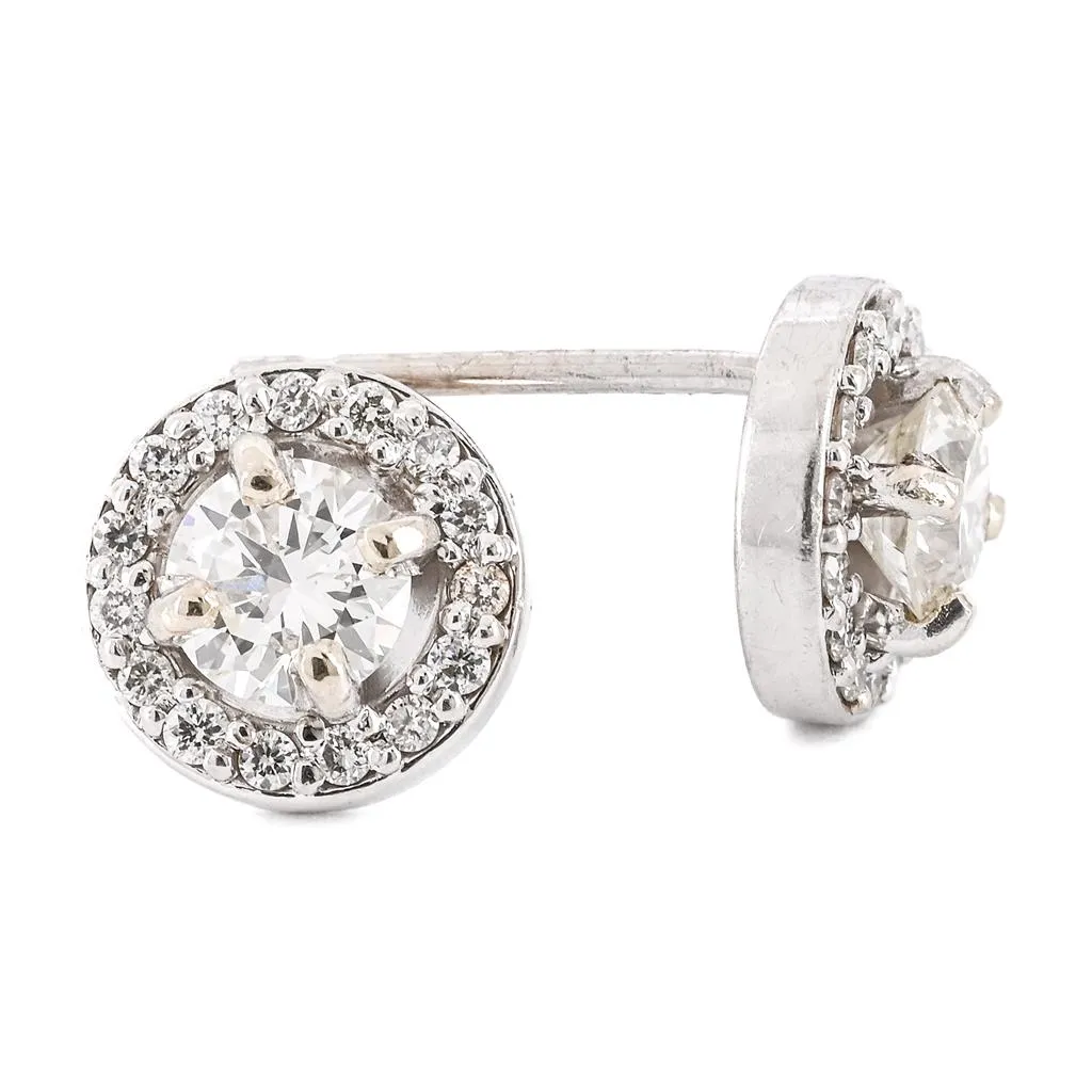 .63CTW Round Diamond Stud Earrings - 4 Prong   Halo - 14K White Gold