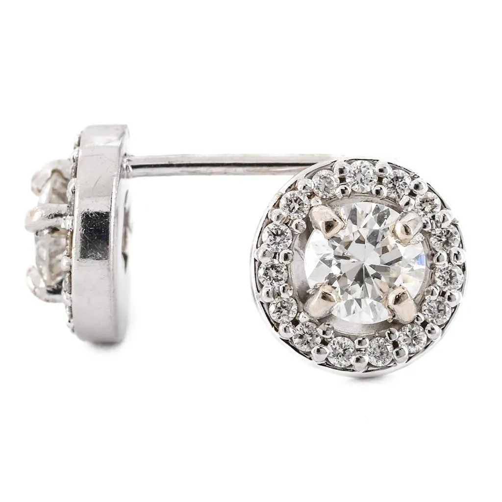 .63CTW Round Diamond Stud Earrings - 4 Prong   Halo - 14K White Gold