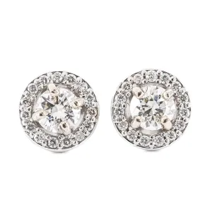 .63CTW Round Diamond Stud Earrings - 4 Prong   Halo - 14K White Gold