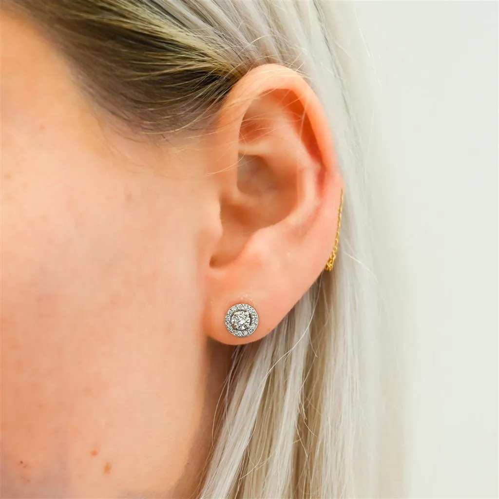 .63CTW Round Diamond Stud Earrings - 4 Prong   Halo - 14K White Gold