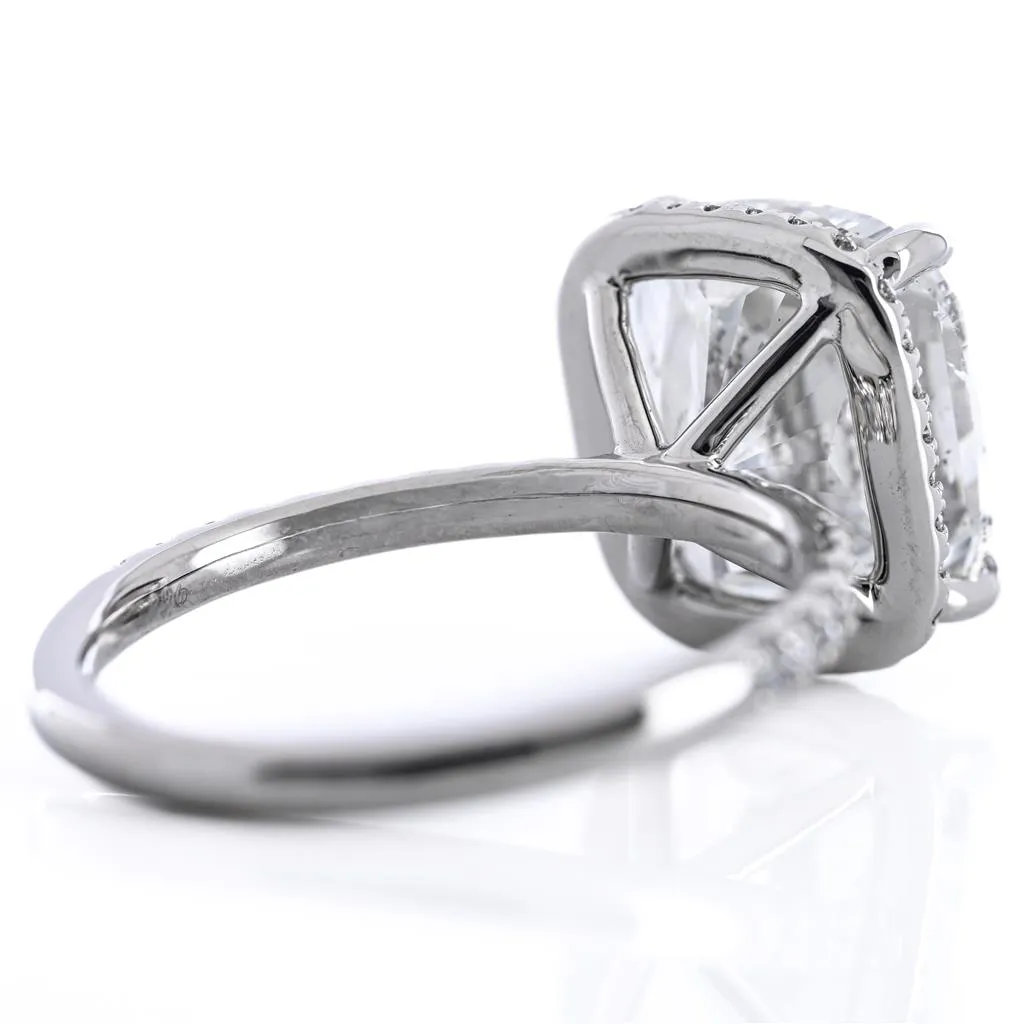 6.47CTW Cushion Diamond Engagement Ring - Halo   Pav Band - 950 Platinum