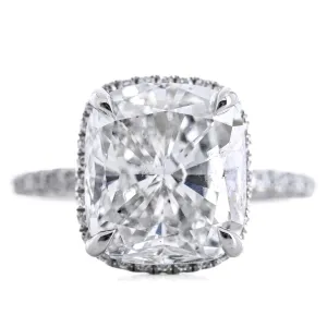 6.47CTW Cushion Diamond Engagement Ring - Halo   Pav Band - 950 Platinum