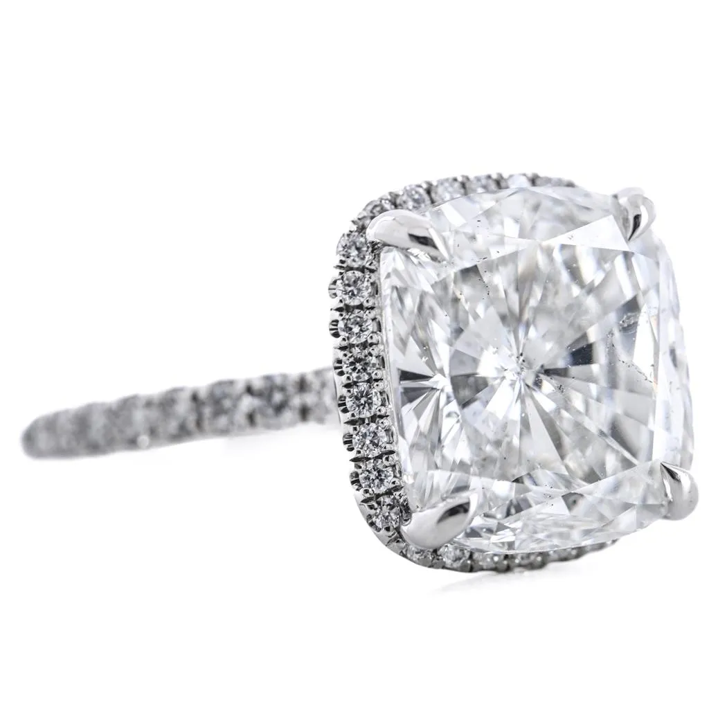 6.47CTW Cushion Diamond Engagement Ring - Halo   Pav Band - 950 Platinum