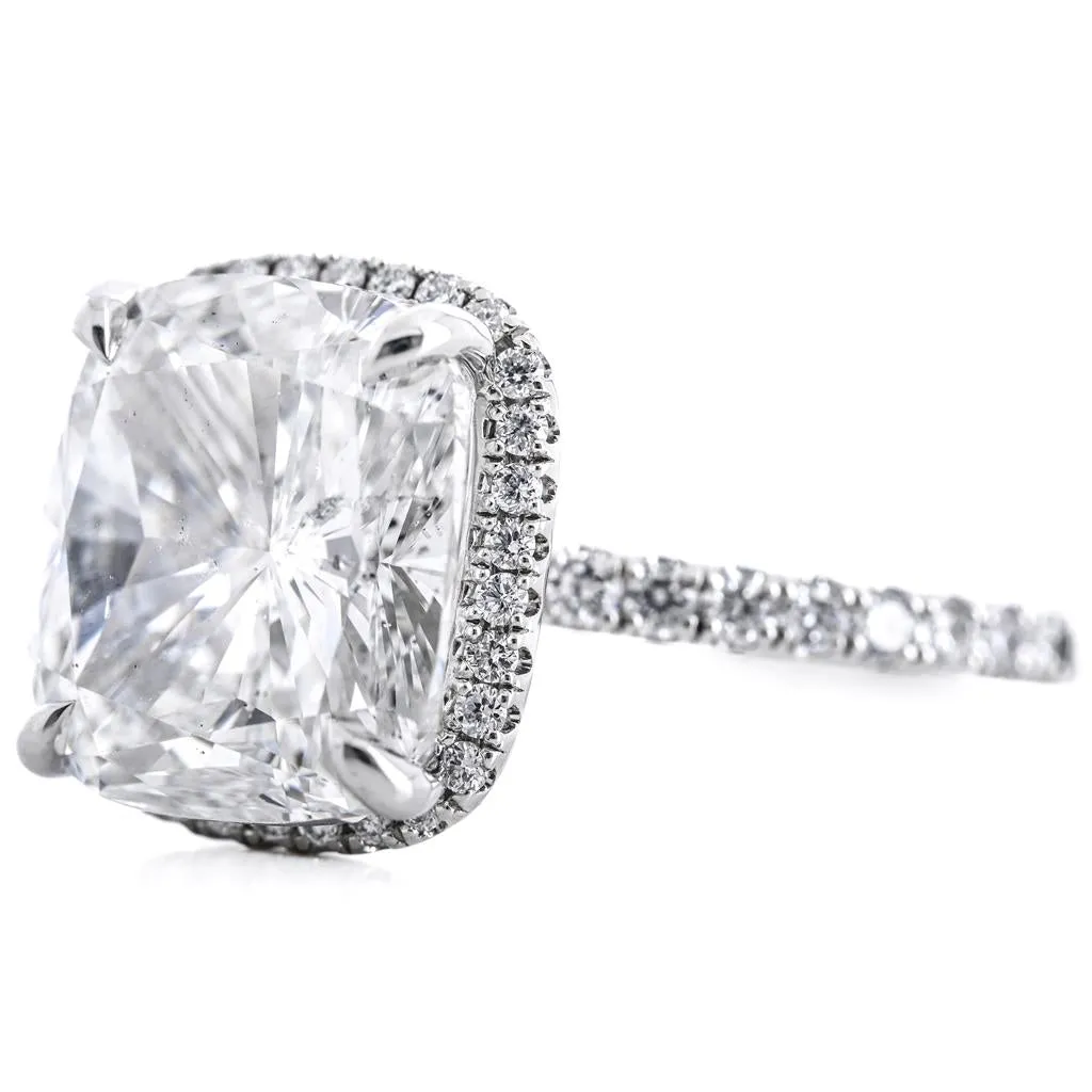 6.47CTW Cushion Diamond Engagement Ring - Halo   Pav Band - 950 Platinum