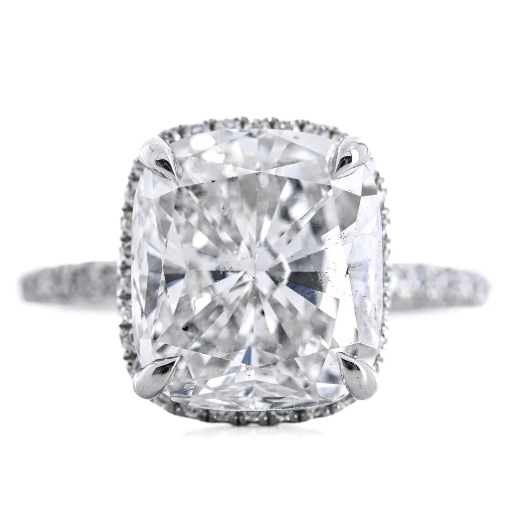 6.47CTW Cushion Diamond Engagement Ring - Halo   Pav Band - 950 Platinum