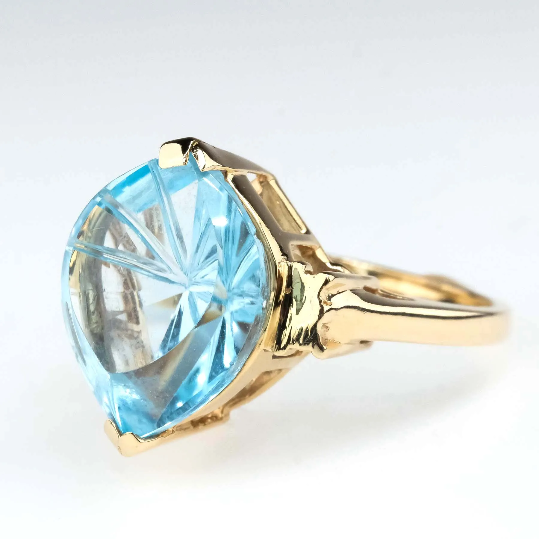 7.45ct Fantasy Cut Topaz Solitaire Gemstone Ring Size 6.5 in 14K Yellow Gold